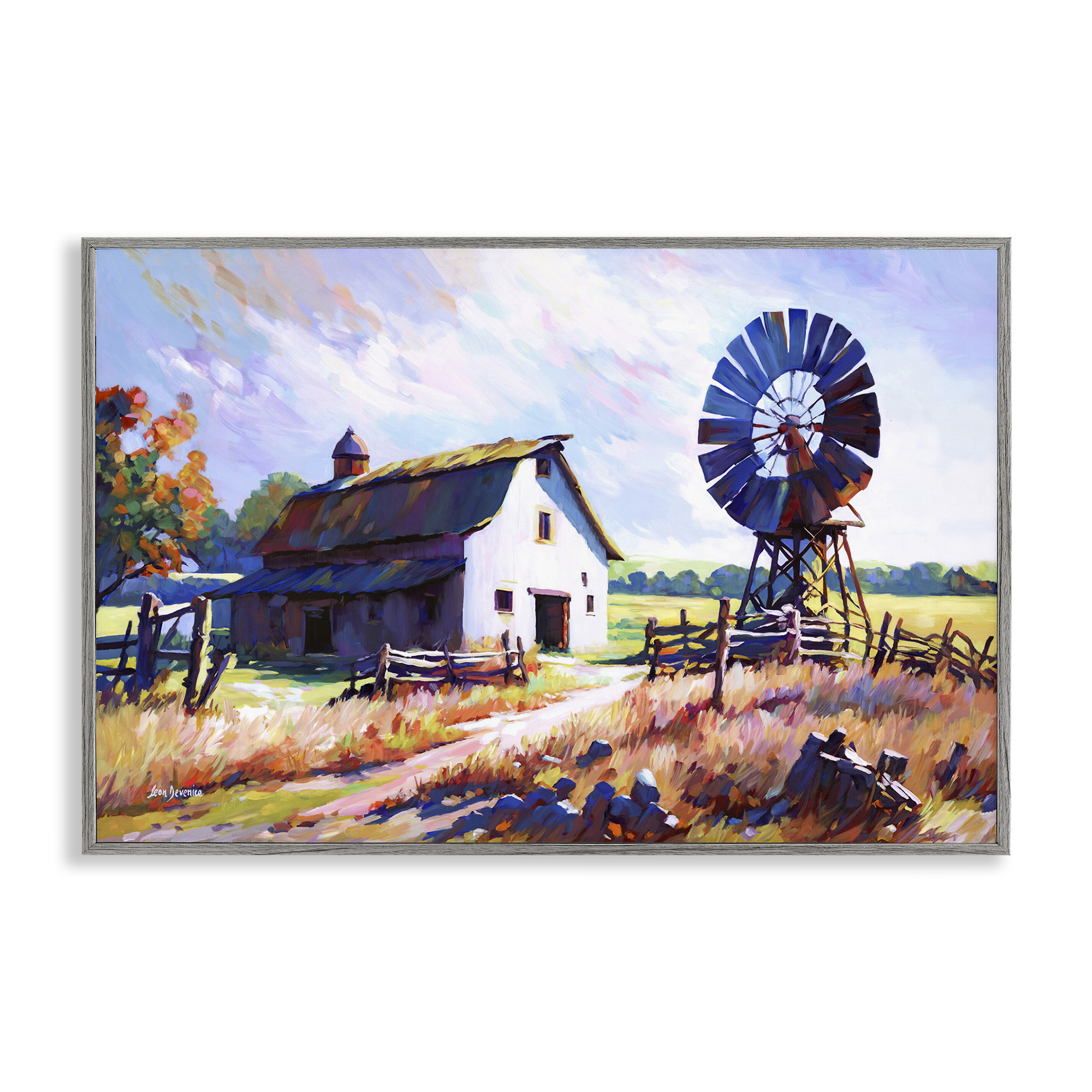 Stupell Industries Countryside Serenity Landscape Landscape Painting Gray Framed Art Print Wall Art, 24 x 16