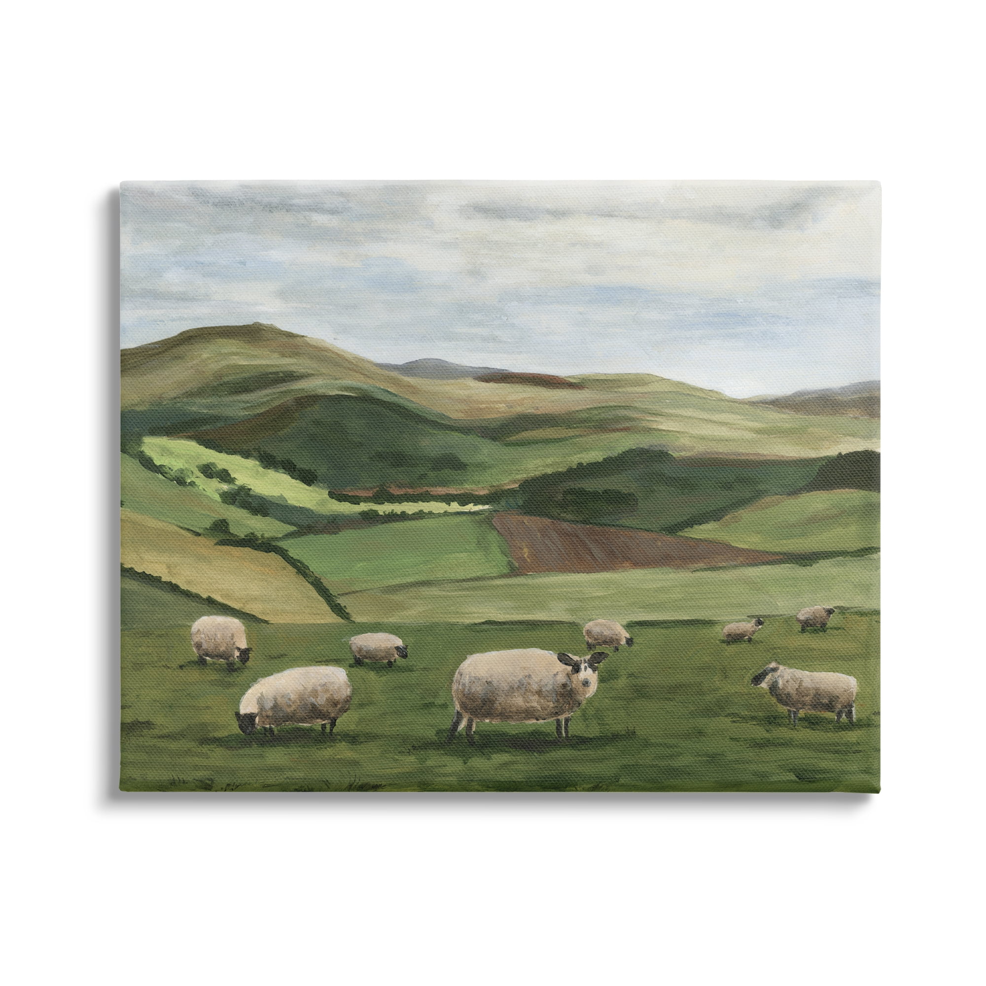 Stupell Industries Countryside Sheep Grazing Animals & Insects Painting Gallery Wrapped Canvas Art Print Wall Art, 40 x 30