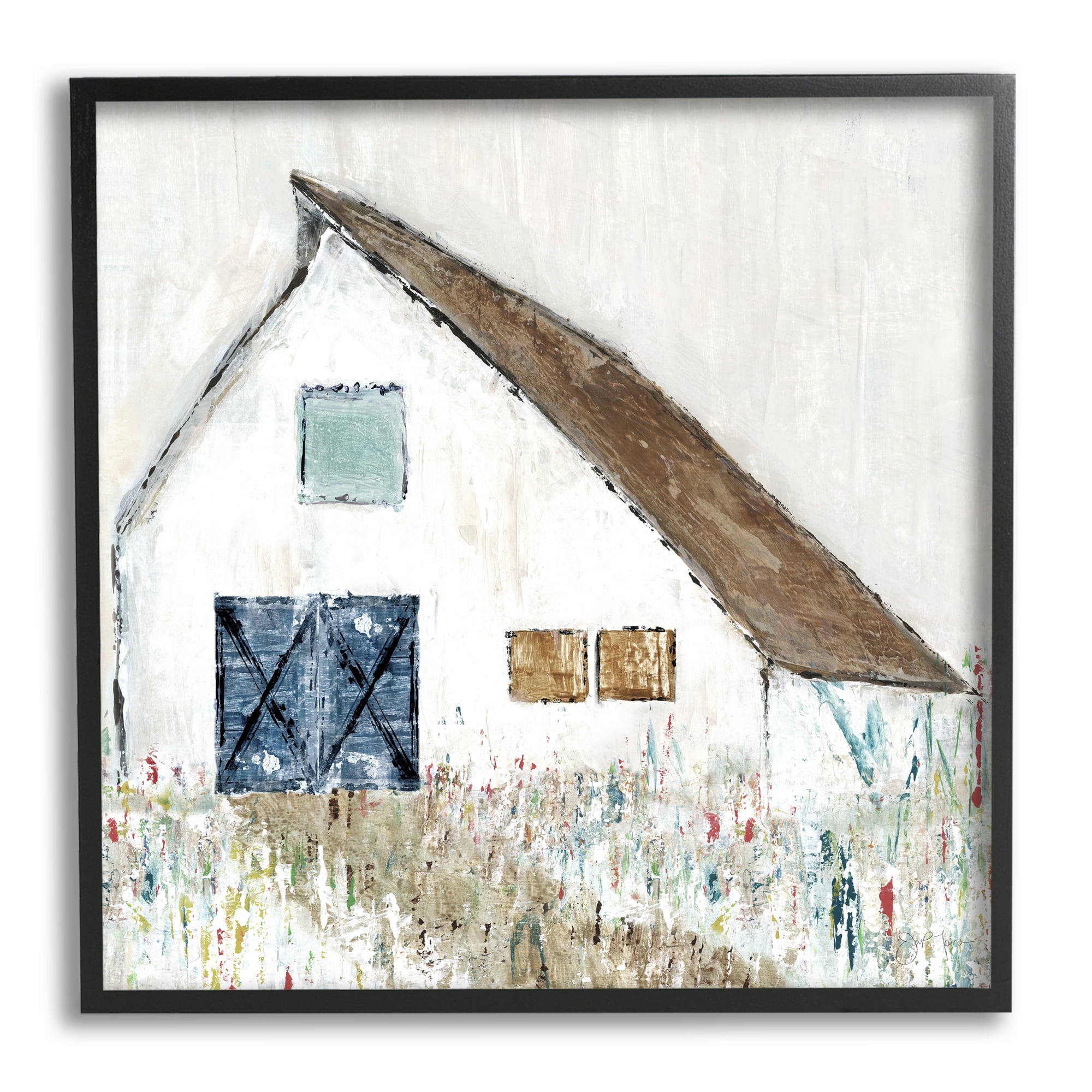 Stupell Industries Countryside White Barn Abstract Flower Meadow Nature Painting Black Framed Art Print Wall Art, Design by Tava Studios