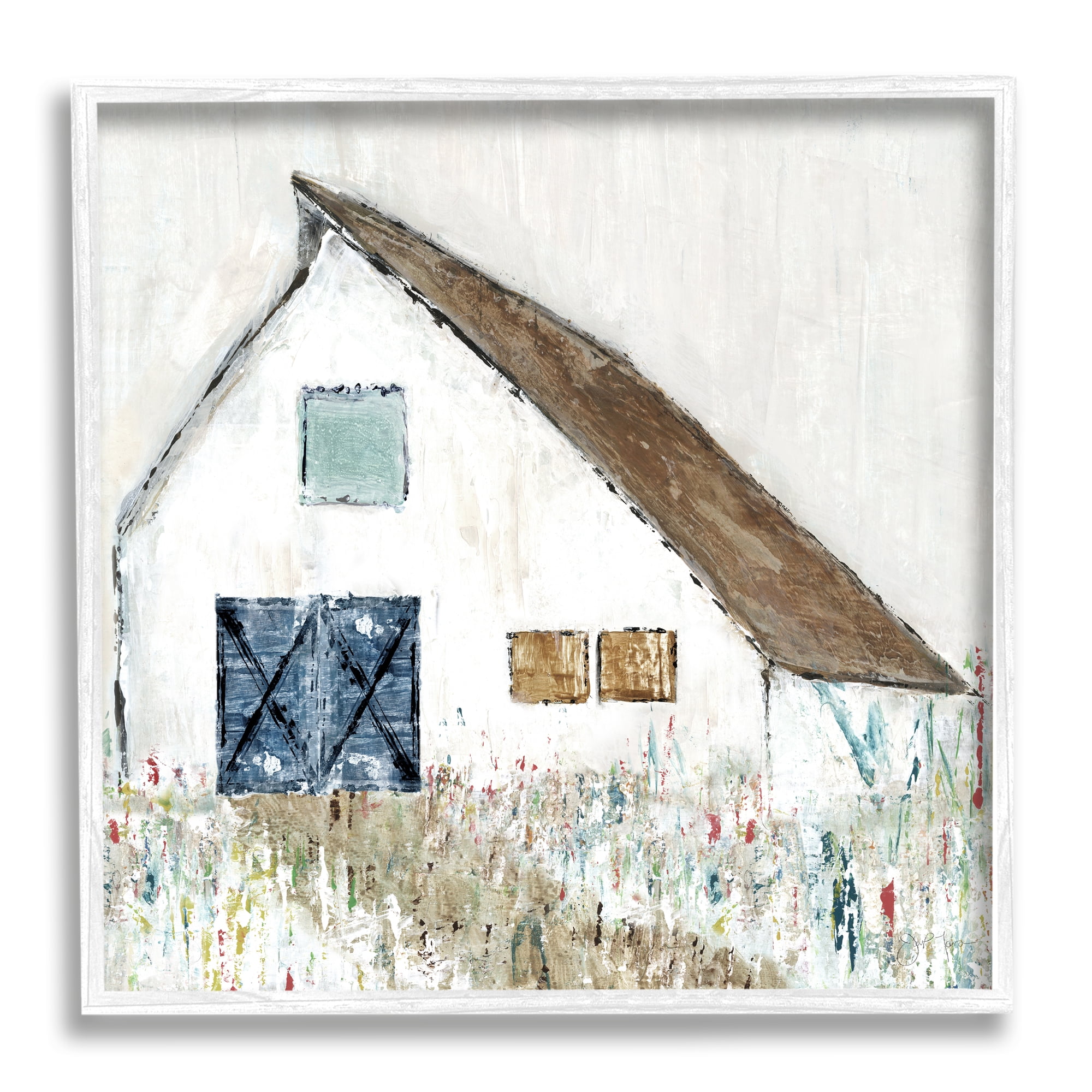 Stupell Industries Countryside White Barn Abstract Flower Meadow Nature Painting White Framed Art Print Wall Art, Design by Tava Studios