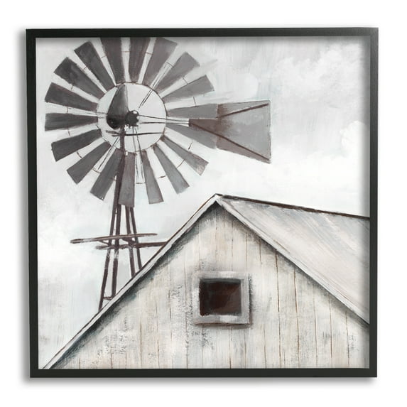 Stupell Industries Countryside Windmill Dark Cloudy Sky Rural Barn Painting Black Framed Art Print Wall Art, Design by Nan