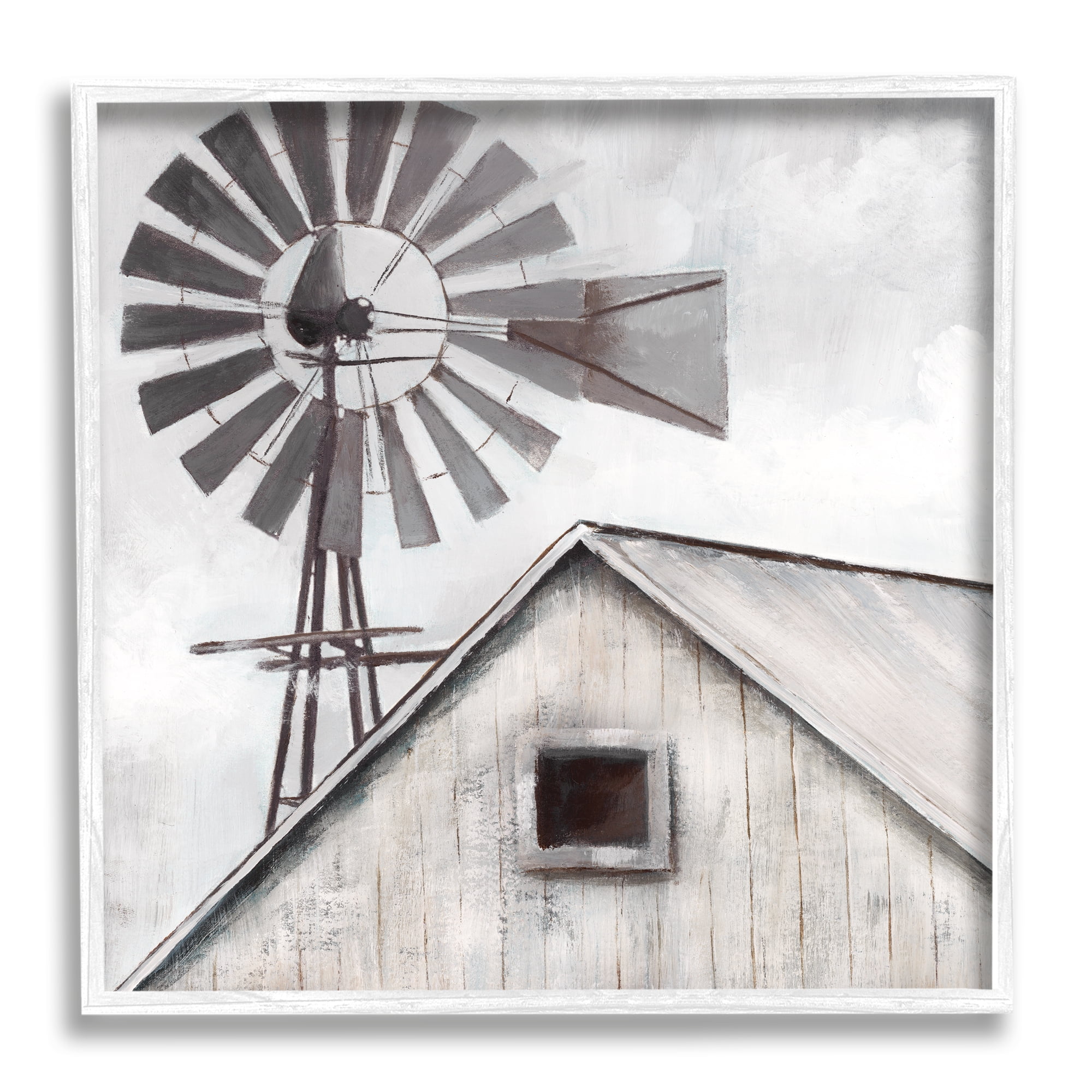 Stupell Industries Countryside Windmill Dark Cloudy Sky Rural Barn Painting White Framed Art Print Wall Art, Design by Nan