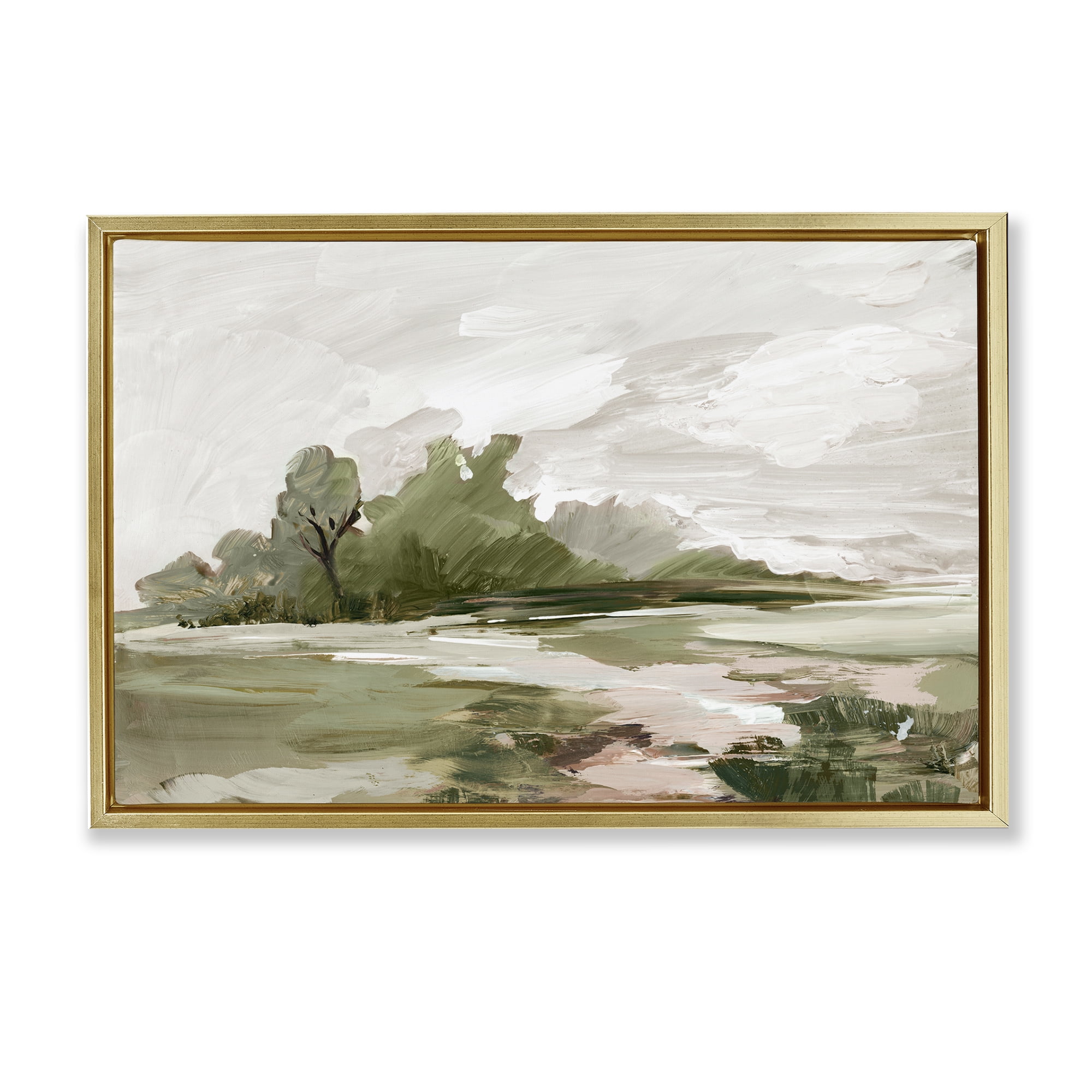 Stupell Industries Countryside with Distant Trees Landscape & Nature Painting Gold Floater Framed Canvas Art Print Wall Art, 31 x 21