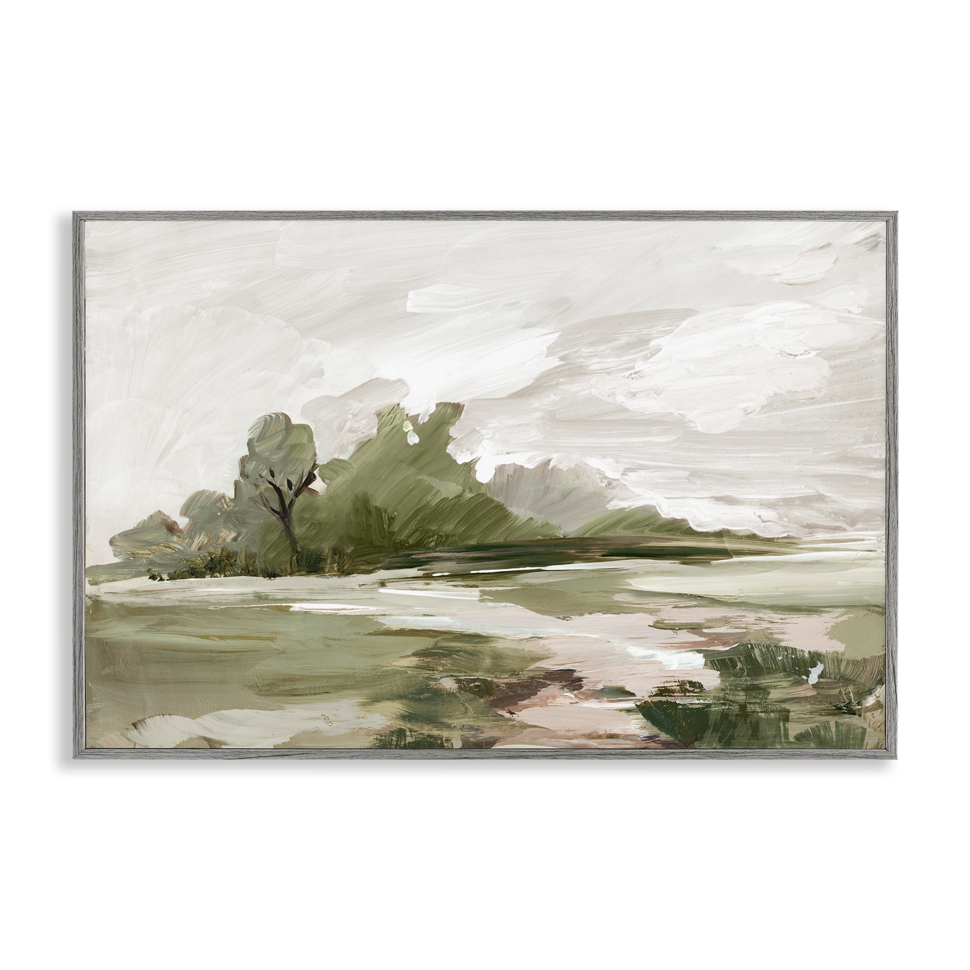 Stupell Industries Countryside with Distant Trees Landscape & Nature Painting Gray Framed Art Print Wall Art, 18 x 12