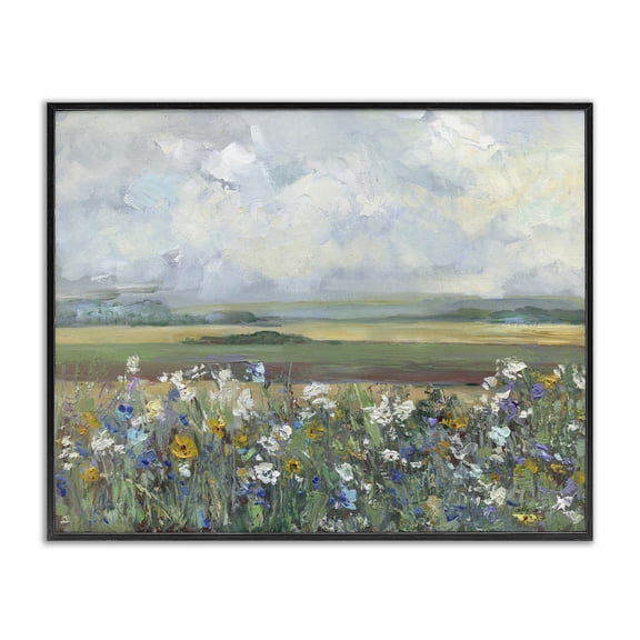 Stupell Industries County Meadow Clouds Overhead Landscape & Nature Painting Black Framed Art Print Wall Art, 14 x 11