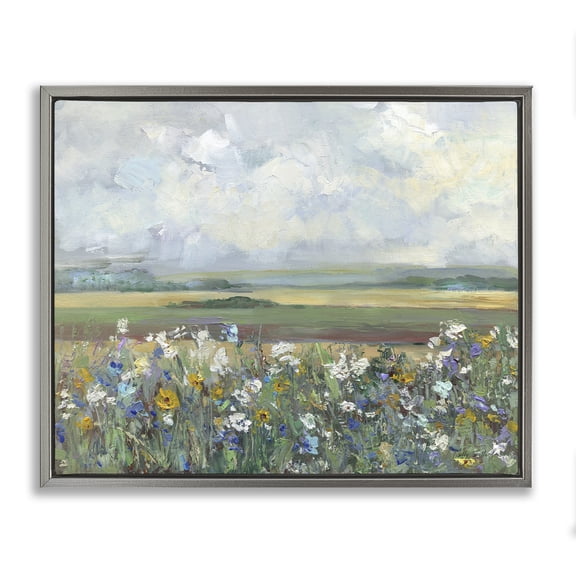 Stupell Industries County Meadow Clouds Overhead Landscape & Nature Painting Gray Floater Framed Canvas Art Print Wall Art, 21 x 17