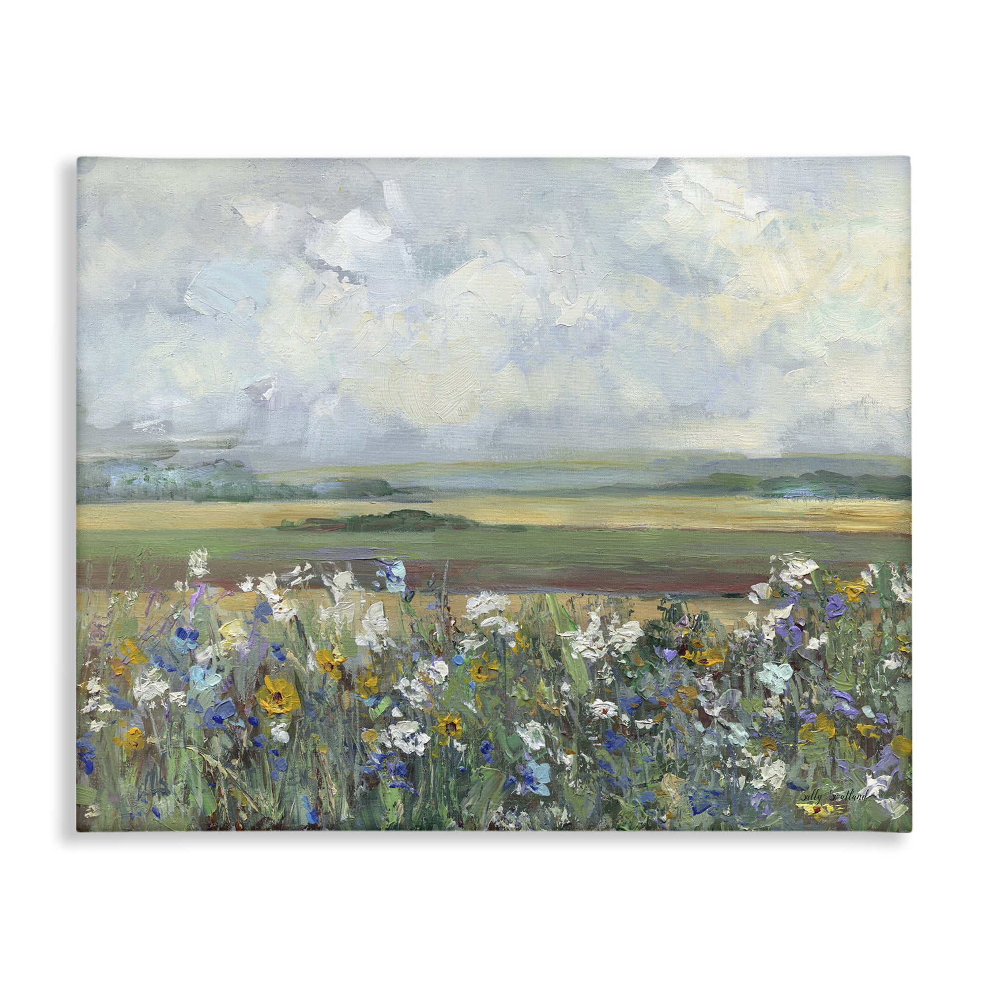Stupell Industries County Meadow Clouds Overhead Landscape & Nature Painting Wrapped Canvas Canvas Art Print Wall Art, 20 x 16