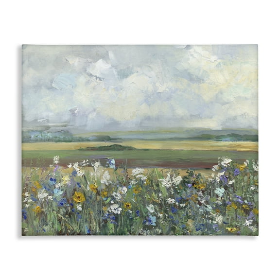Stupell Industries County Meadow Clouds Overhead Landscape & Nature Painting Wrapped Canvas Canvas Art Print Wall Art, 20 x 16