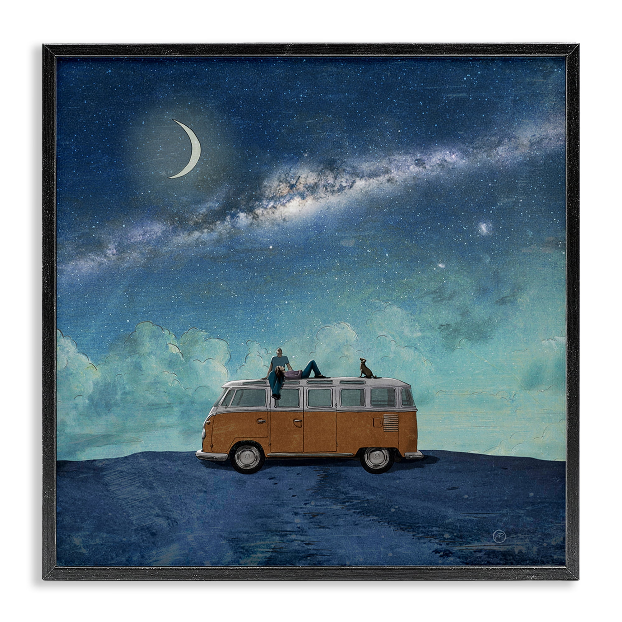 Stupell Industries Couple & Dog Adventure Transportation Painting Black Framed Art Print Wall Art, 12 x 12