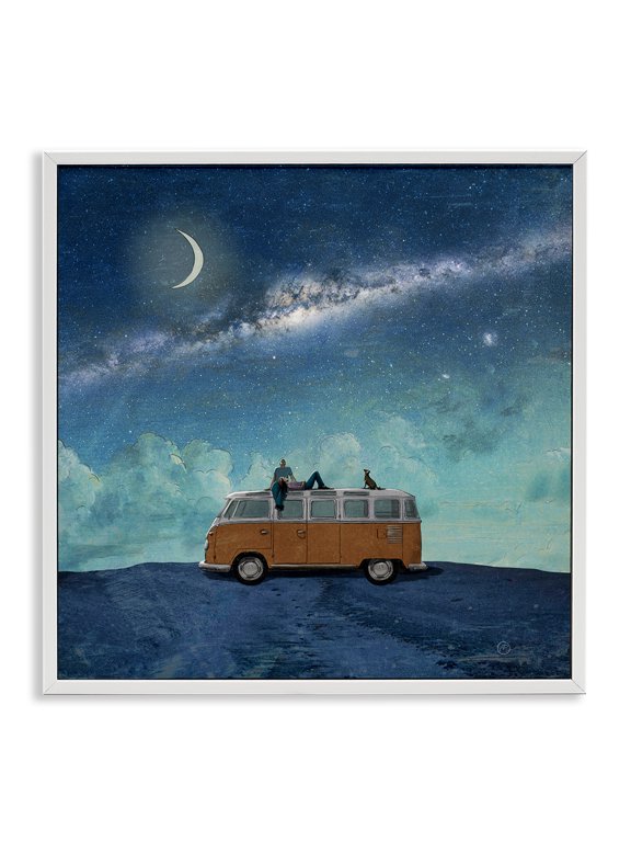 Industries Couple & Dog Adventure Transportation Painting White Framed Art Print Wall Art, 24 x 24