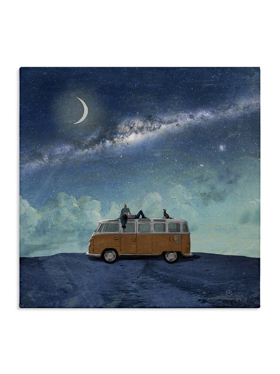 Industries Couple & Dog Adventure Transportation Painting Wrapped Canvas Art Print Wall Art, 17 x 17