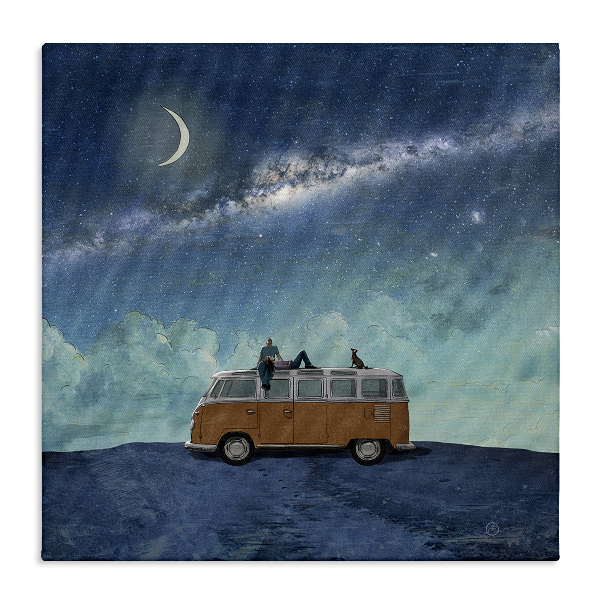 Stupell Industries Couple & Dog Adventure Transportation Painting Wrapped Canvas Art Print Wall Art, 36 x 36