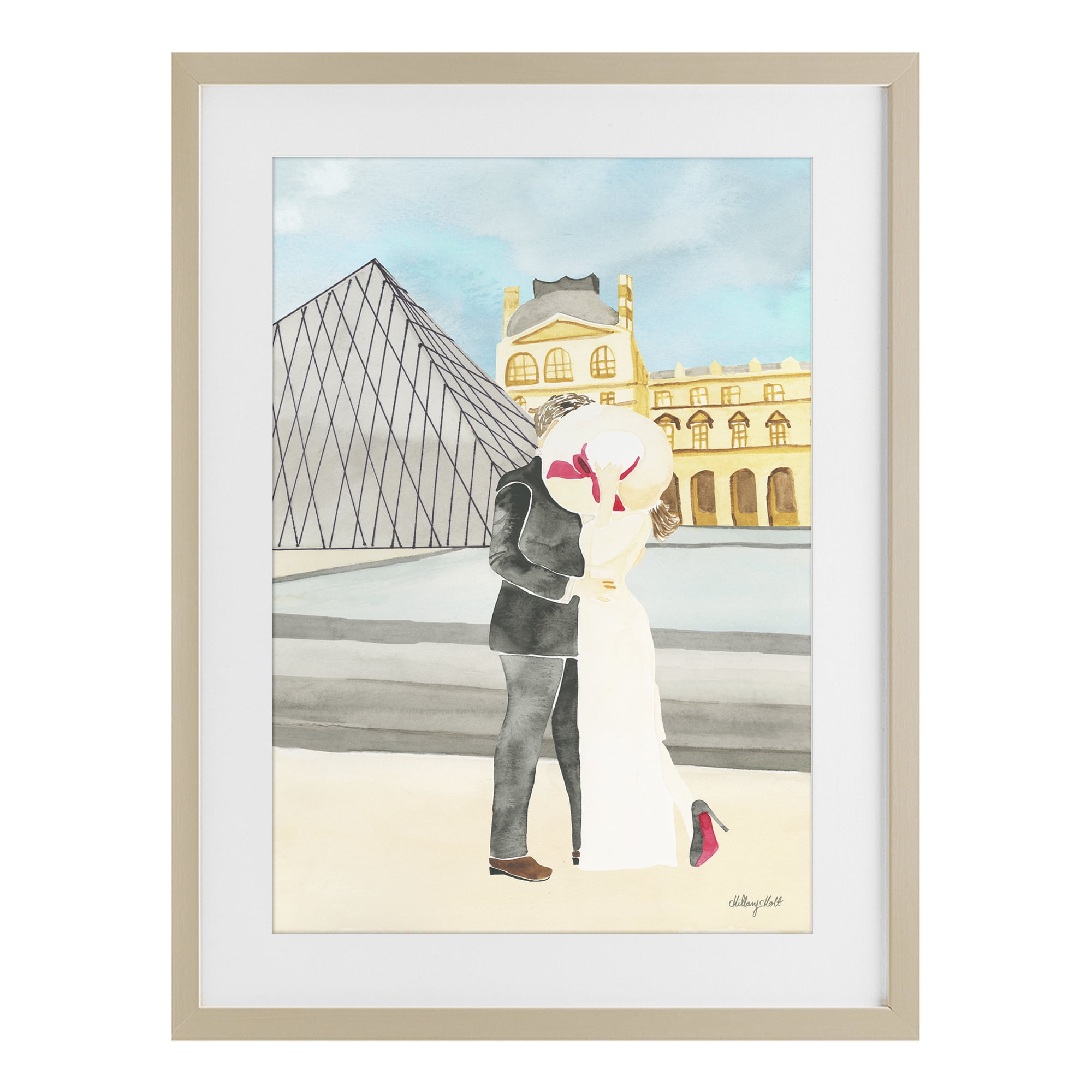 Stupell Industries Couple Embrace At The Louvre Birch Framed Print Under Glass, design by Hillary Holt