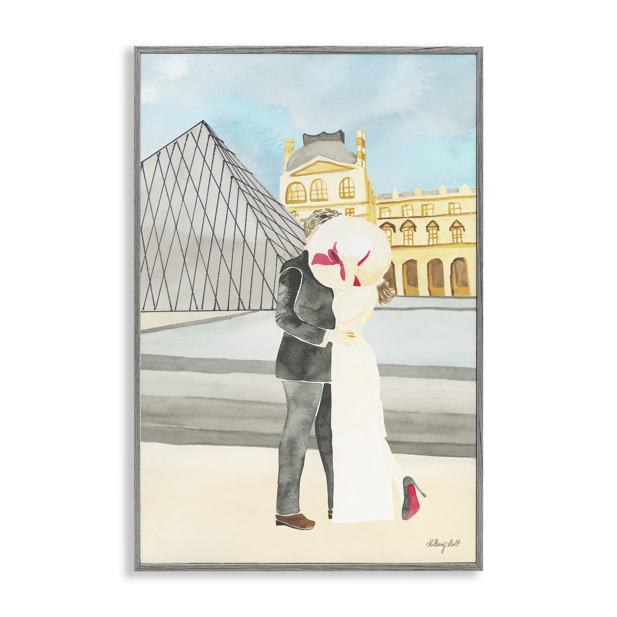 Stupell Industries Couple Embrace At The Louvre Gray Framed Giclee Art, design by Hillary Holt