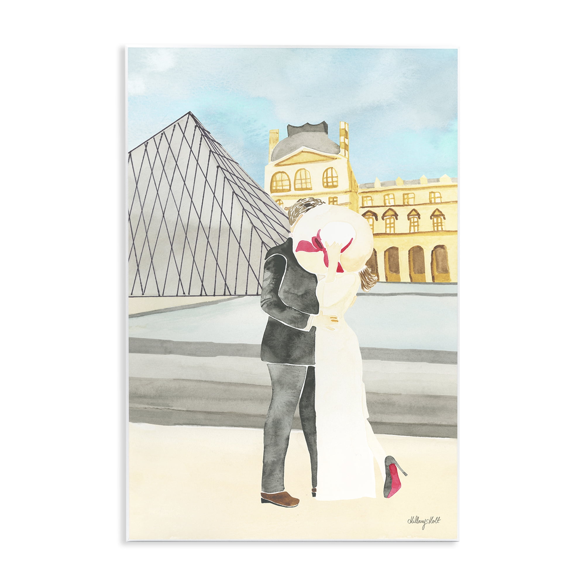 Stupell Industries Couple Embrace At The Louvre Wall Plaque Art, design by Hillary Holt