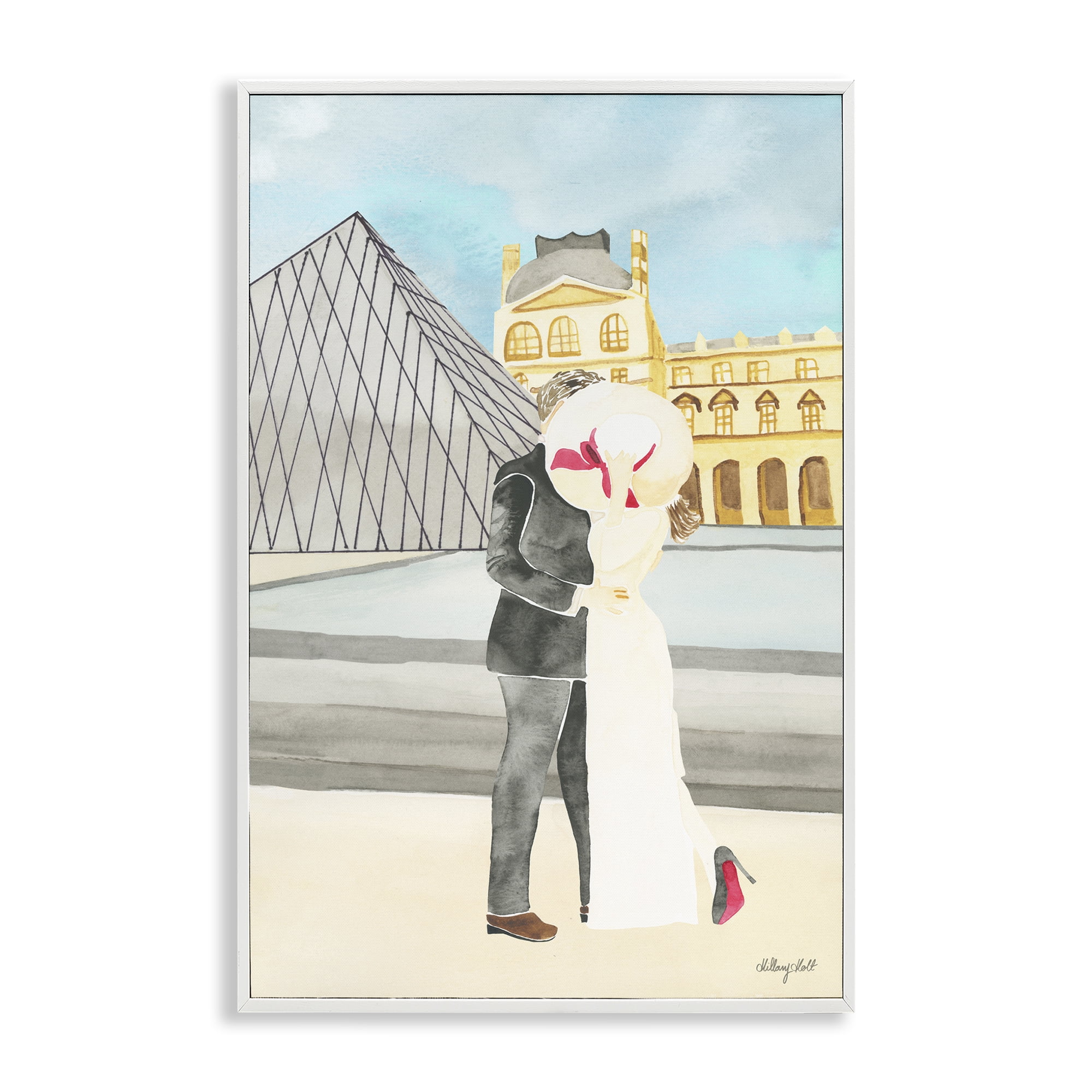 Stupell Industries Couple Embrace At The Louvre White Framed Giclee Art, design by Hillary Holt