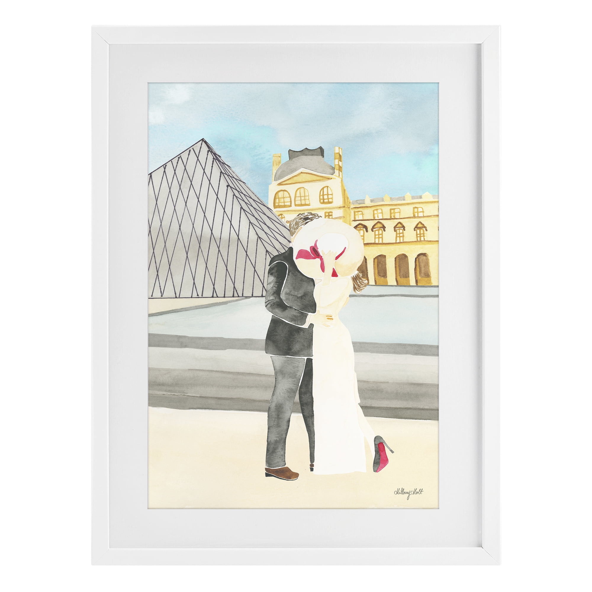 Stupell Industries Couple Embrace At The Louvre White Framed Print Under Glass, design by Hillary Holt