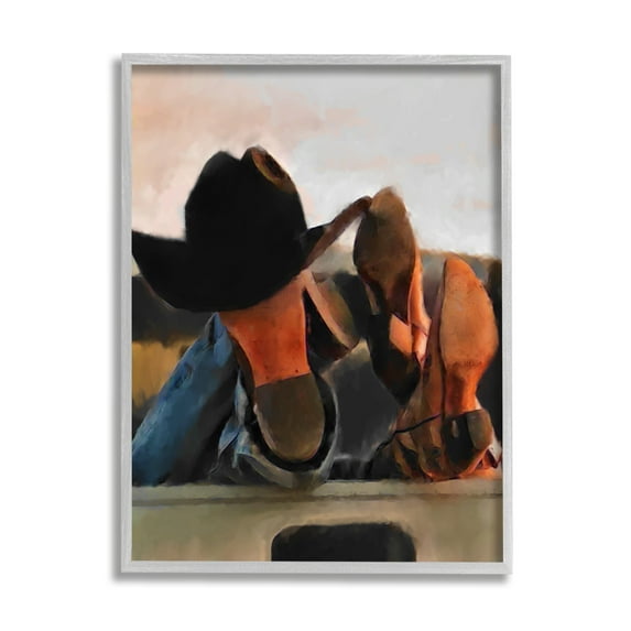 Stupell Industries Couple Resting Cowboy Boots Abstract Painting Gray Framed Art Print Wall Art, 16 x 20