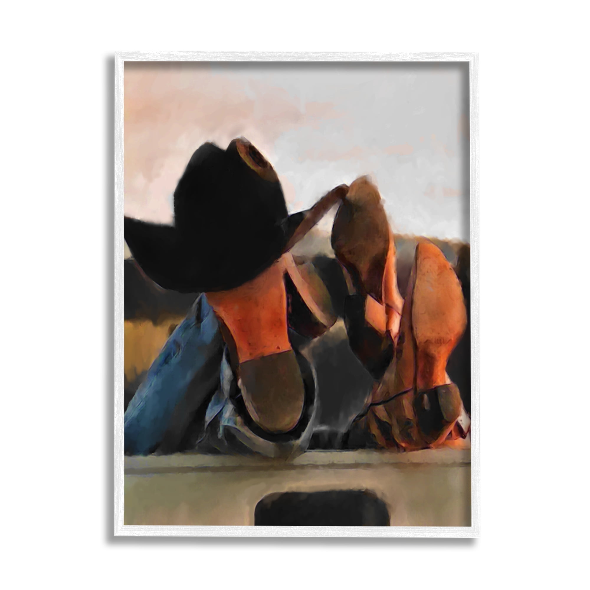 Stupell Industries Couple Resting Cowboy Boots Abstract Painting White Framed Art Print Wall Art, 24 x 30