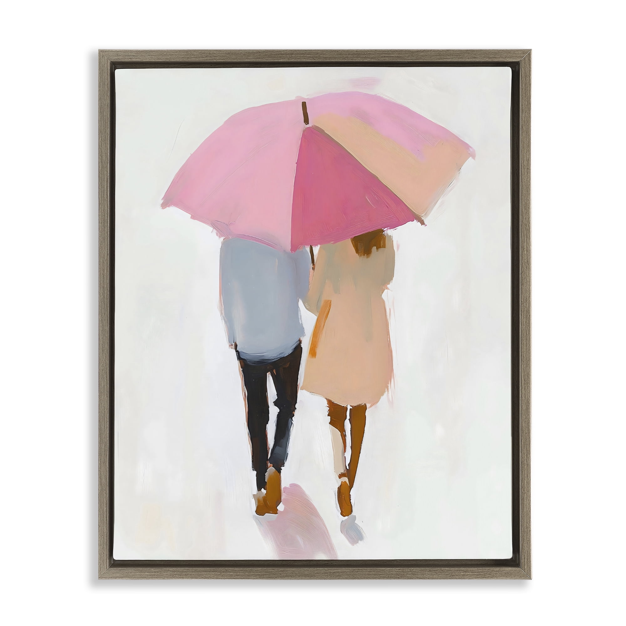 Stupell Industries Couple Stroll Under Umbrella Brown Framed Floater Canvas Wall Art, design by The Prints Vibe