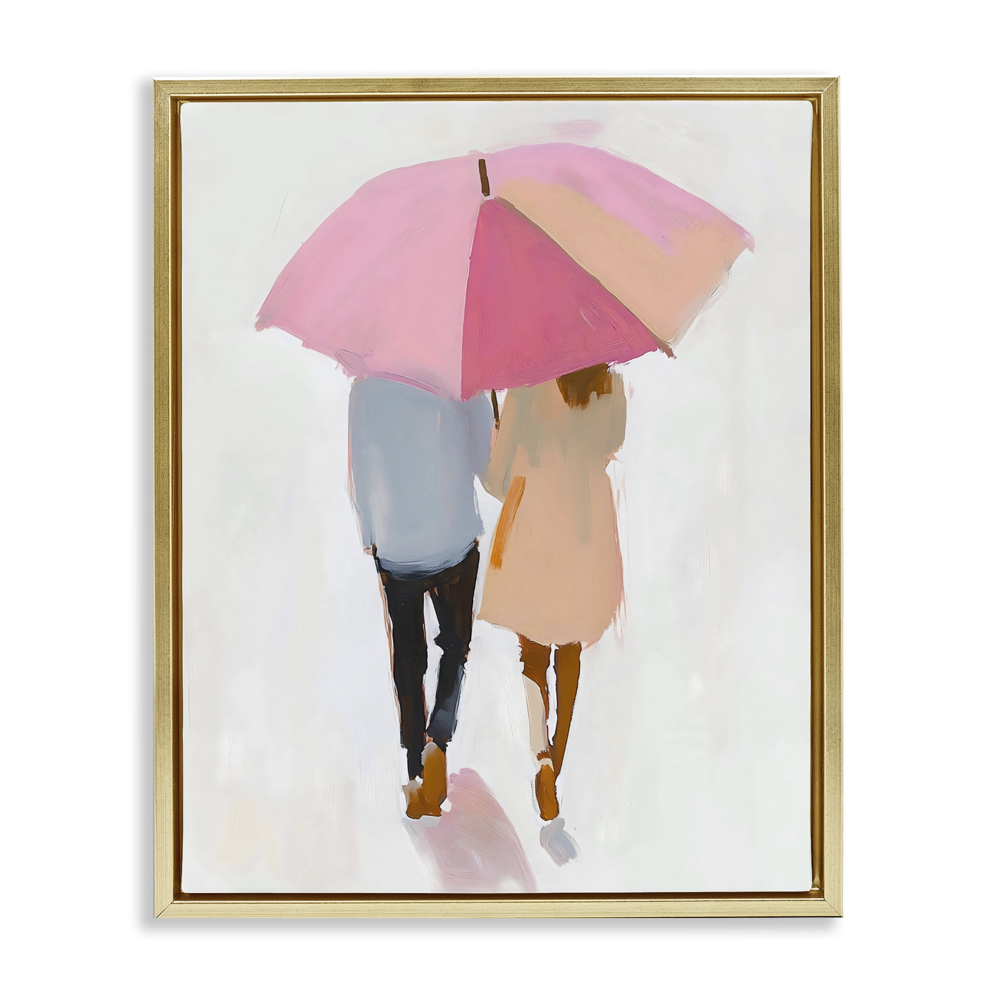 Stupell Industries Couple Stroll Under Umbrella Gold Framed Floater Canvas Wall Art, design by The Prints Vibe