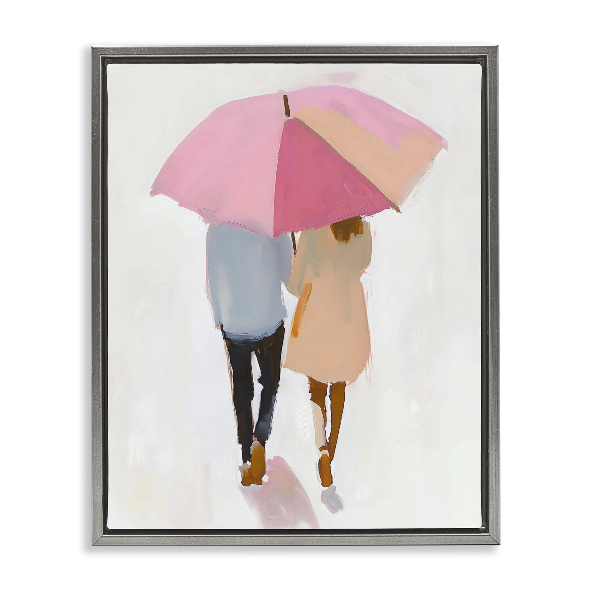 Stupell Industries Couple Stroll Under Umbrella Gray Framed Floater Canvas Wall Art, design by The Prints Vibe