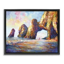 Stupell Industries Couple Strolling Beach Arch Landscape Painting Black Floater Framed Canvas Art Print Wall Art, 21 x 17
