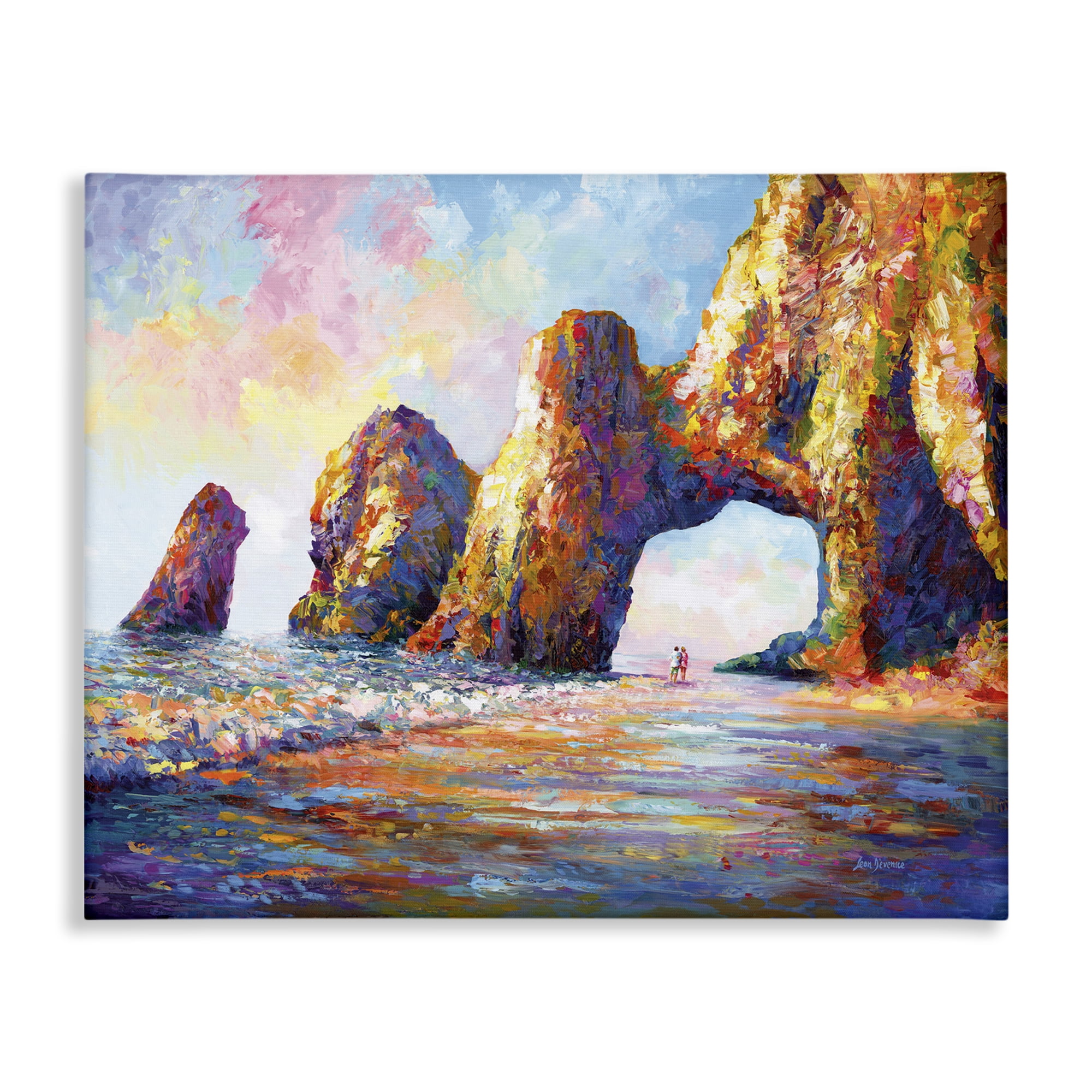 Stupell Industries Couple Strolling Beach Arch Landscape Painting Gallery Wrapped Canvas Art Print Wall Art, 48 x 36