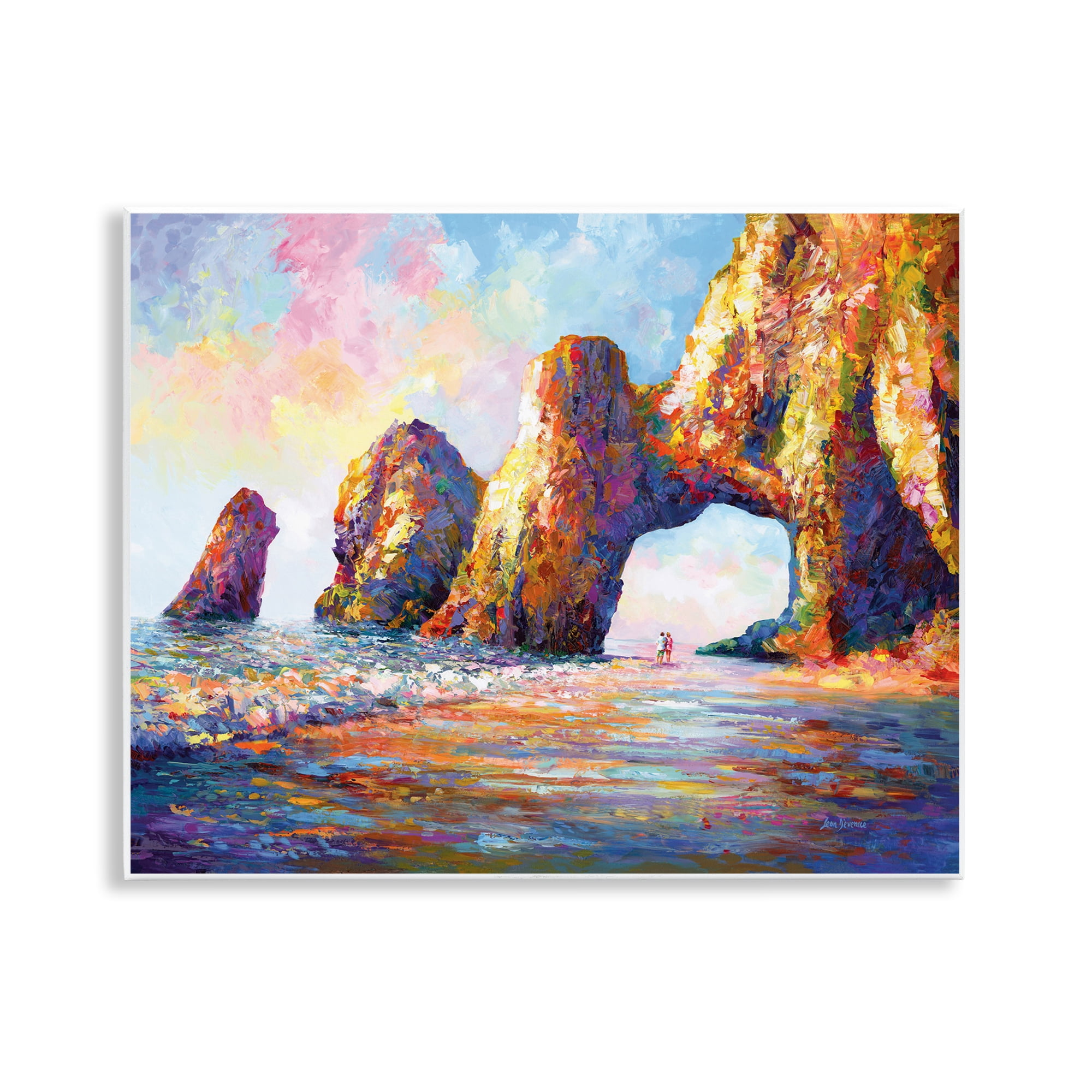 Stupell Industries Couple Strolling Beach Arch Landscape Painting Unframed Art Print Wall Art, 14 x 11