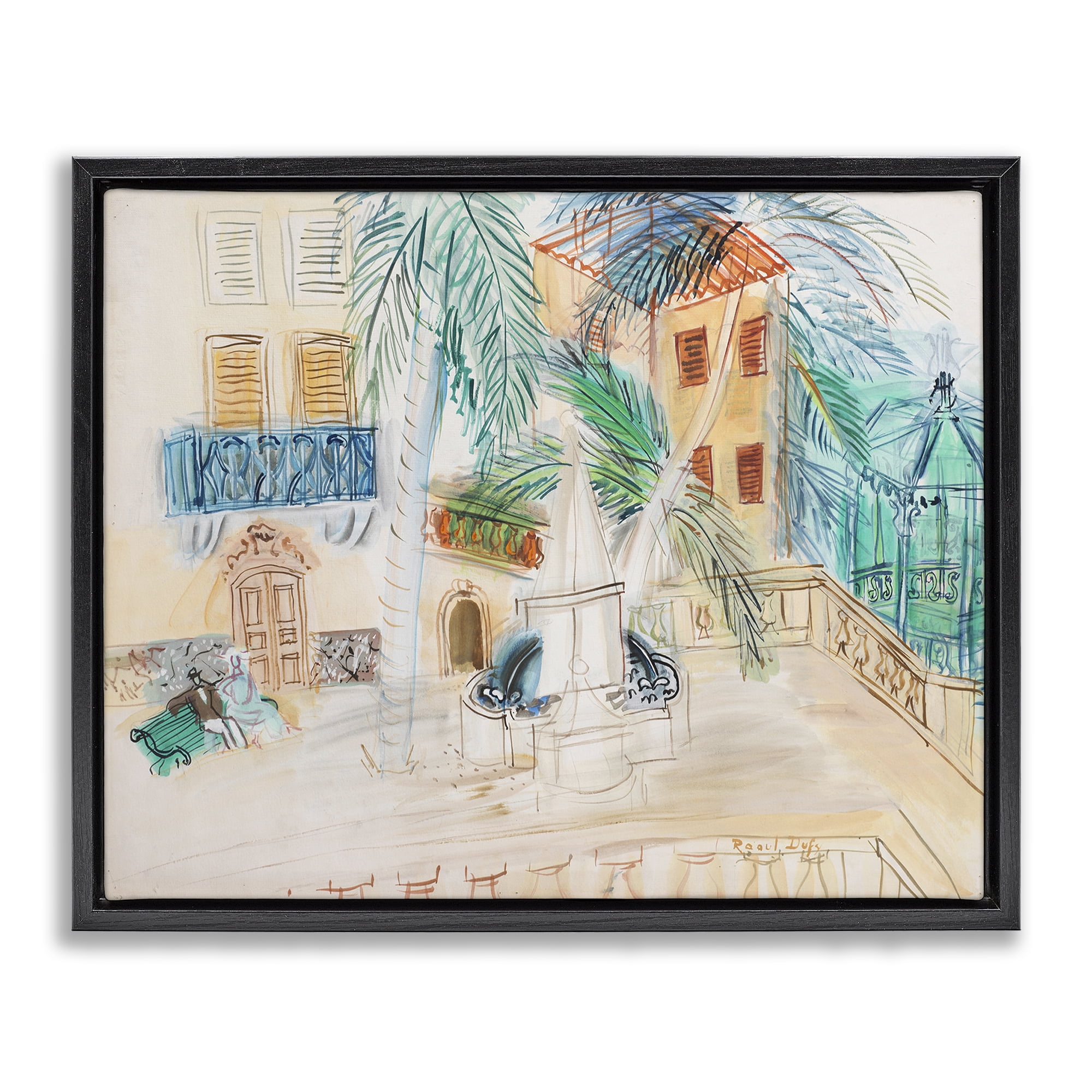 Stupell Industries Couple Sur Un Banc Dufy Classic Buildings & Architecture Painting Black Floater Framed Canvas Art Print Wall Art, 31 x 25