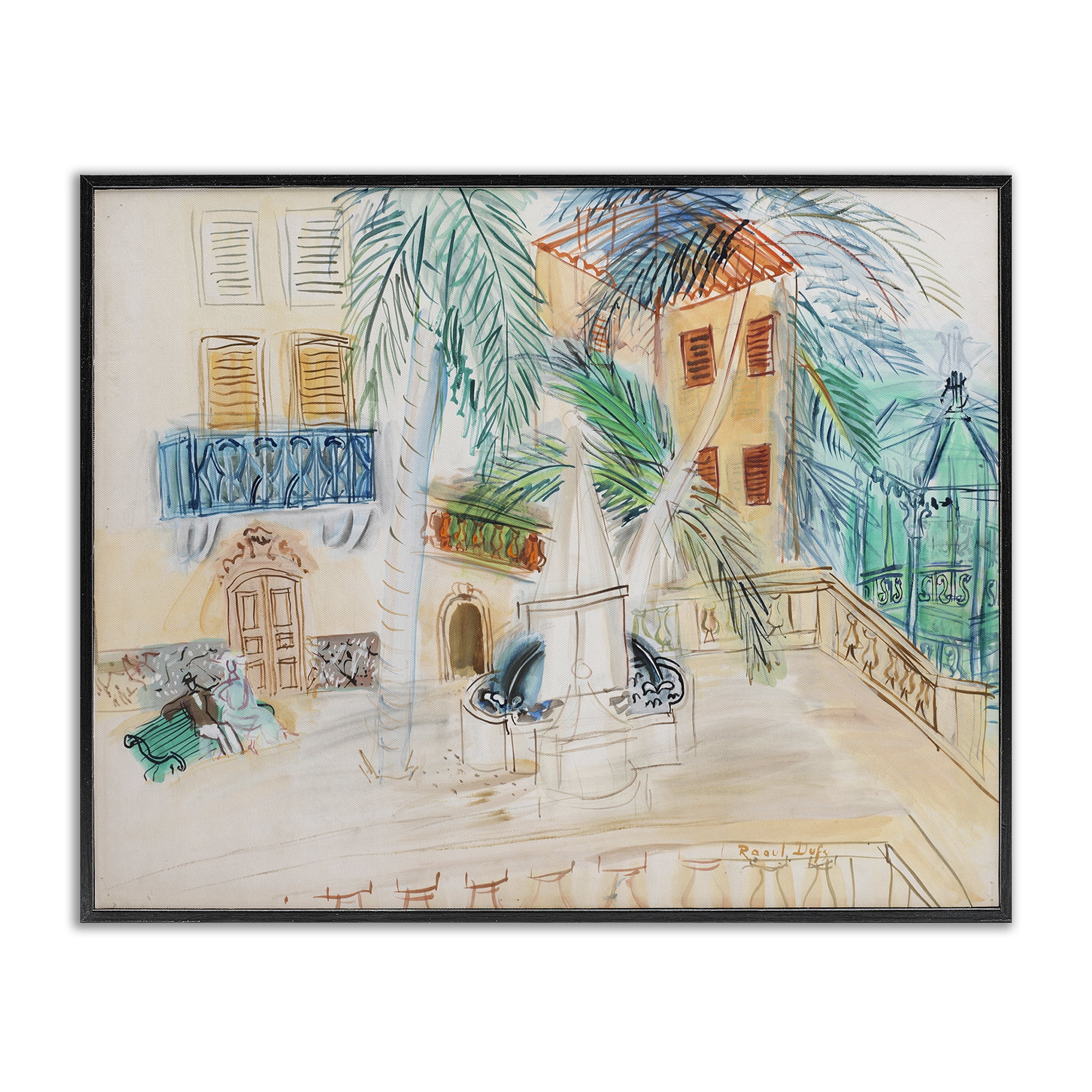 Stupell Industries Couple Sur Un Banc Dufy Classic Buildings & Architecture Painting Black Framed Art Print Wall Art, 20 x 16