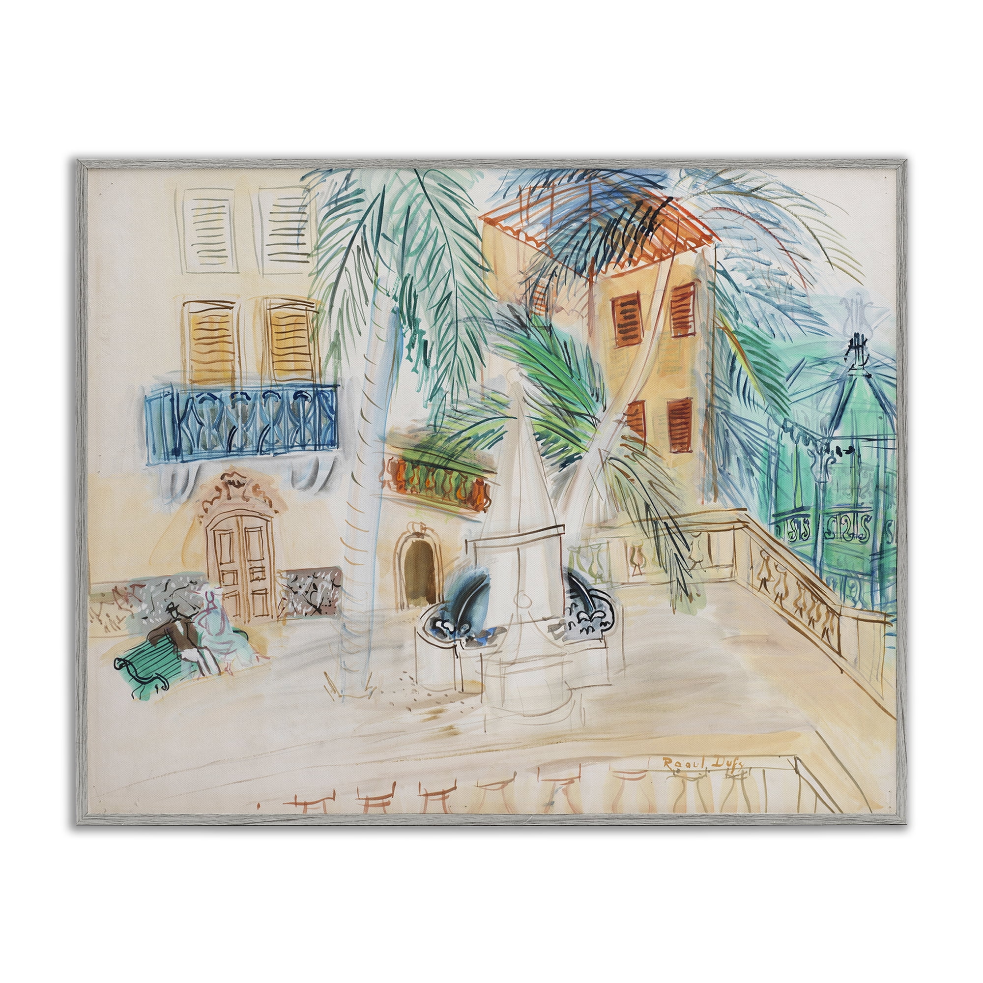 Stupell Industries Couple Sur Un Banc Dufy Classic Buildings & Architecture Painting Gray Framed Art Print Wall Art, 14 x 11
