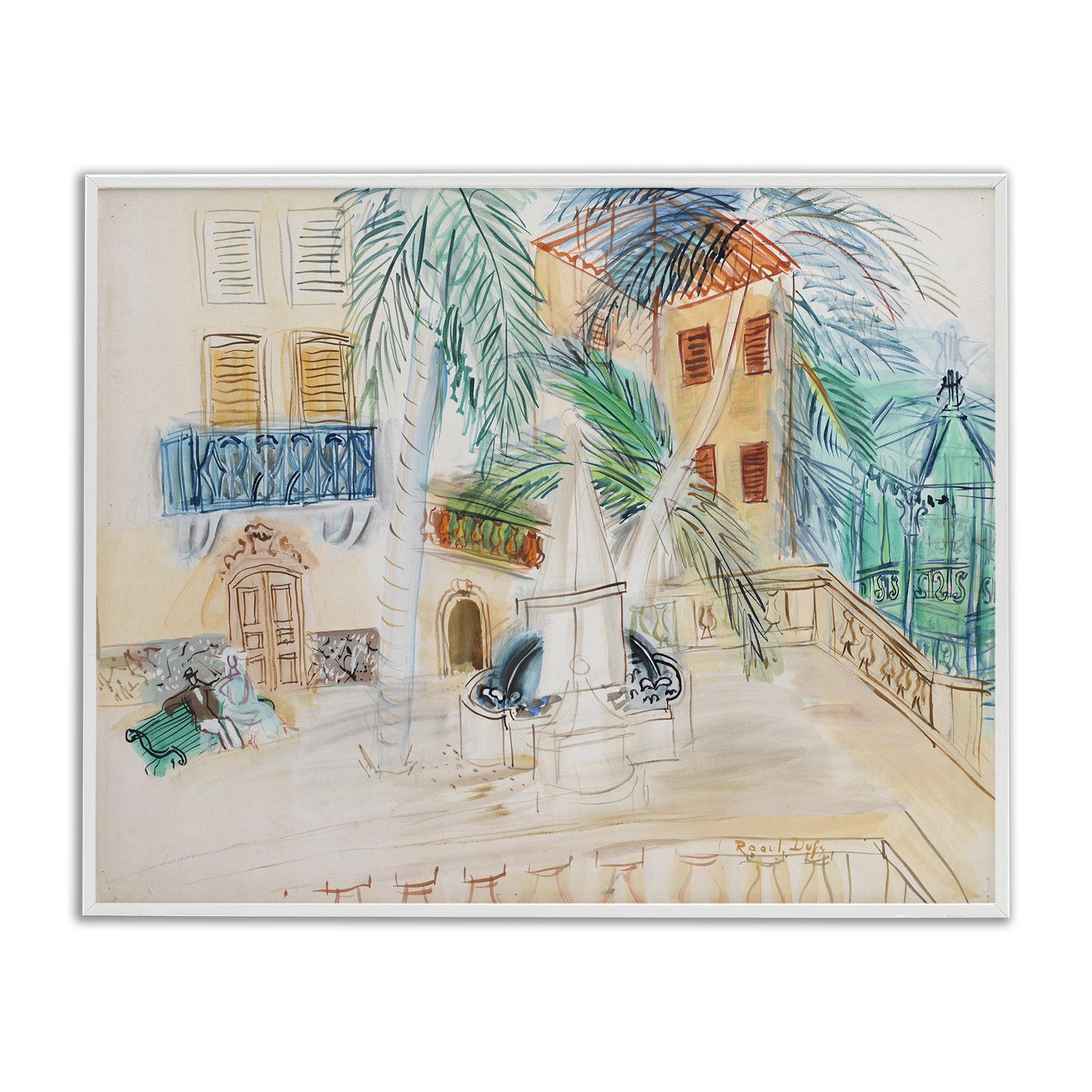 Stupell Industries Couple Sur Un Banc Dufy Classic Buildings & Architecture Painting White Framed Art Print Wall Art, 14 x 11