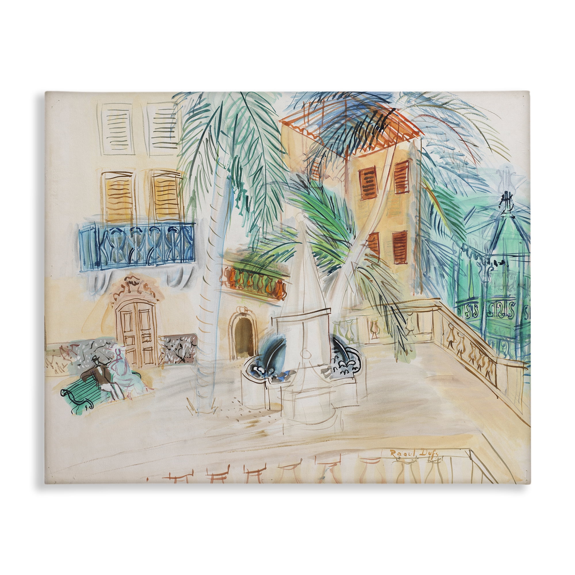 Stupell Industries Couple Sur Un Banc Dufy Classic Buildings & Architecture Painting Wrapped Canvas Art Print Wall Art, 48 x 36