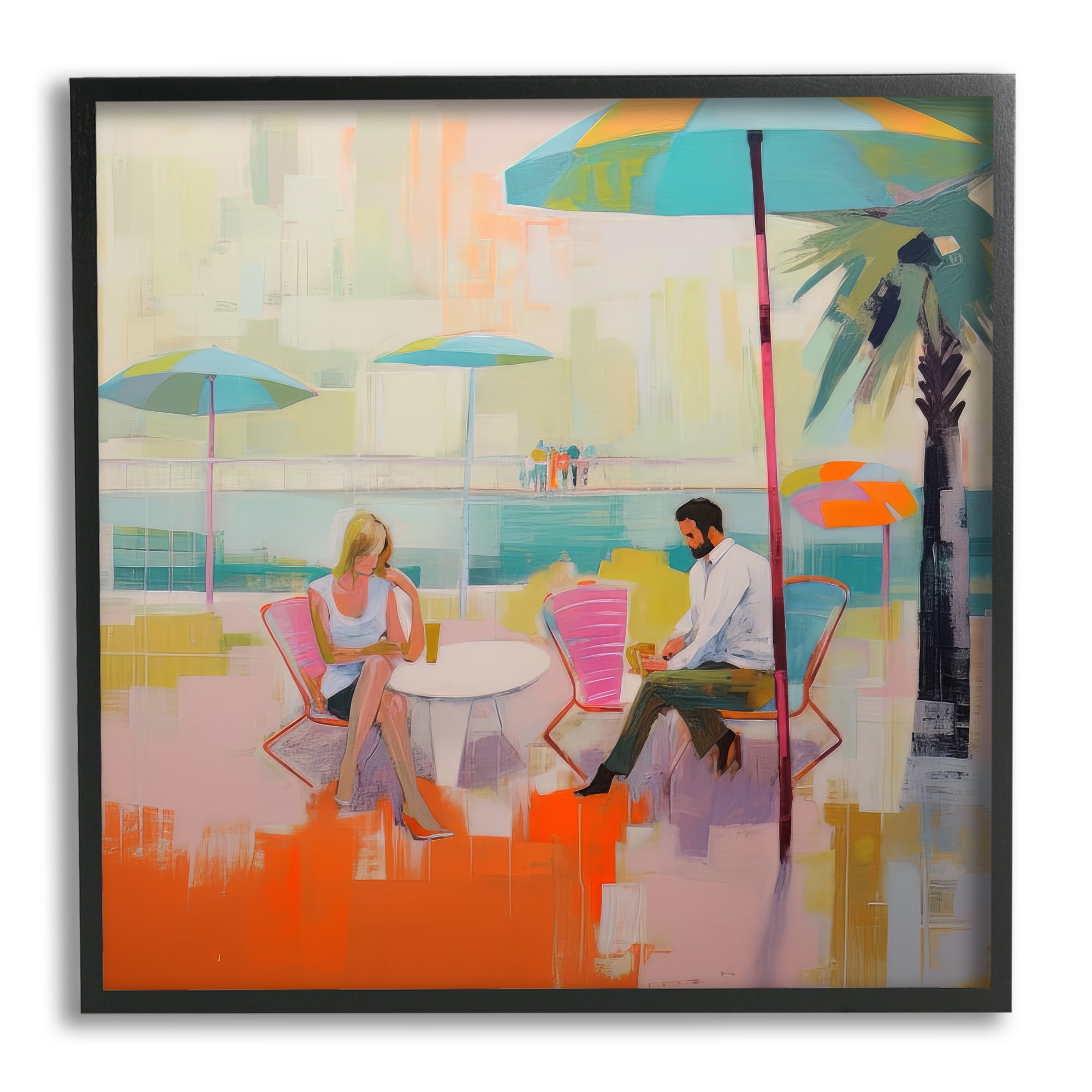 Stupell Industries Couple at Beach Abstract Abstract Painting Black Framed Art Print Wall Art, 12 x 12