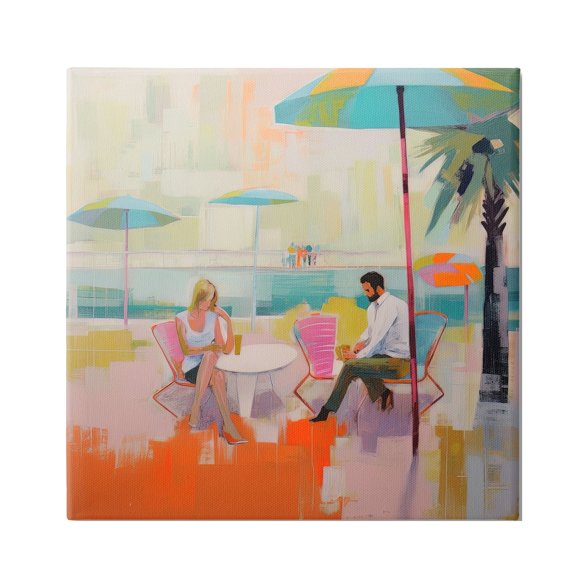 Stupell Industries Couple at Beach Abstract Abstract Painting Gallery Wrapped Canvas Art Print Wall Art, 17 x 17