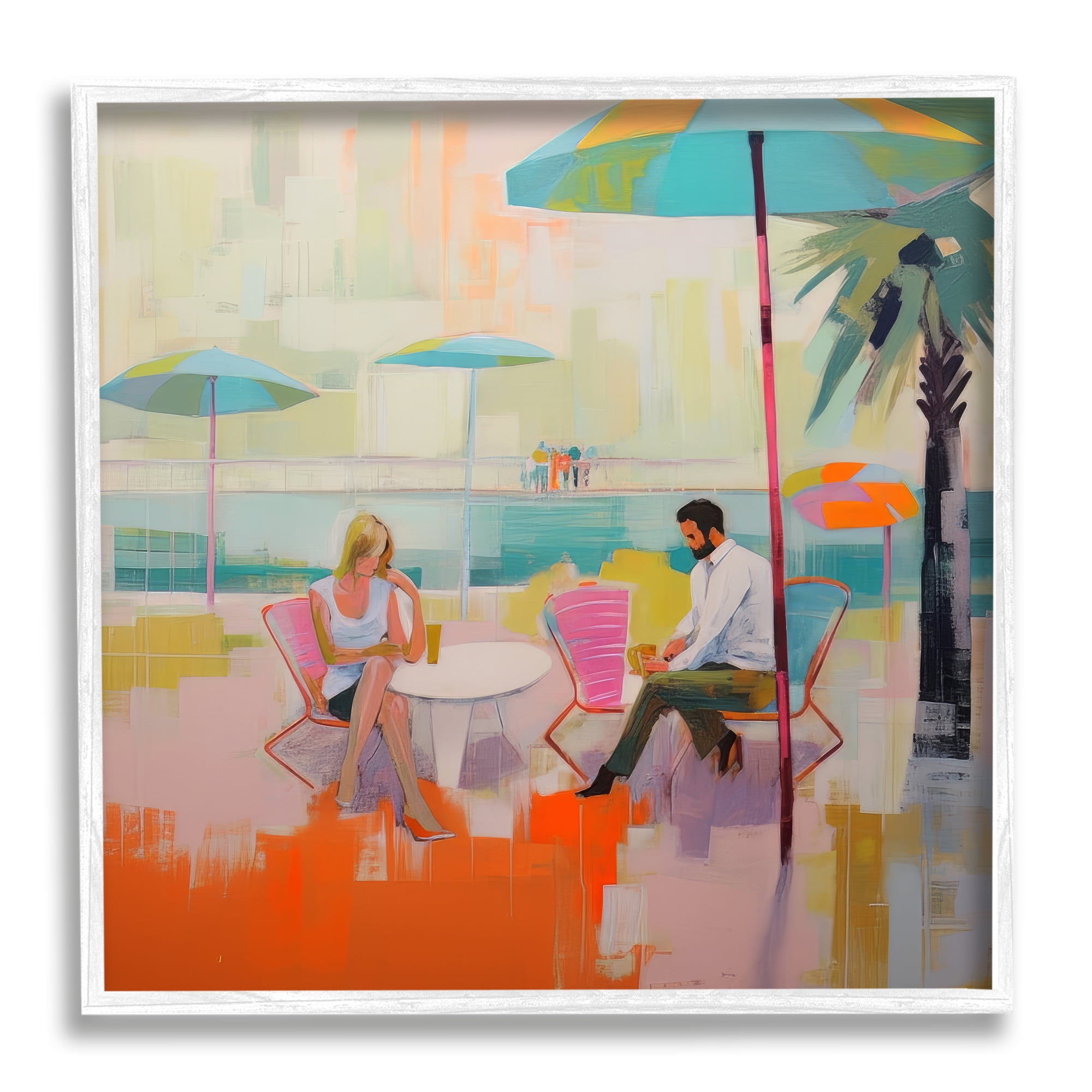 Stupell Industries Couple at Beach Abstract Abstract Painting White Framed Art Print Wall Art, 17 x 17