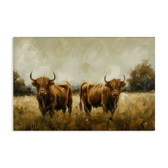 Stupell Industries Couple of Cows Animals & Insects Painting Gallery Wrapped Canvas Art Print Wall Art, 24 x 16
