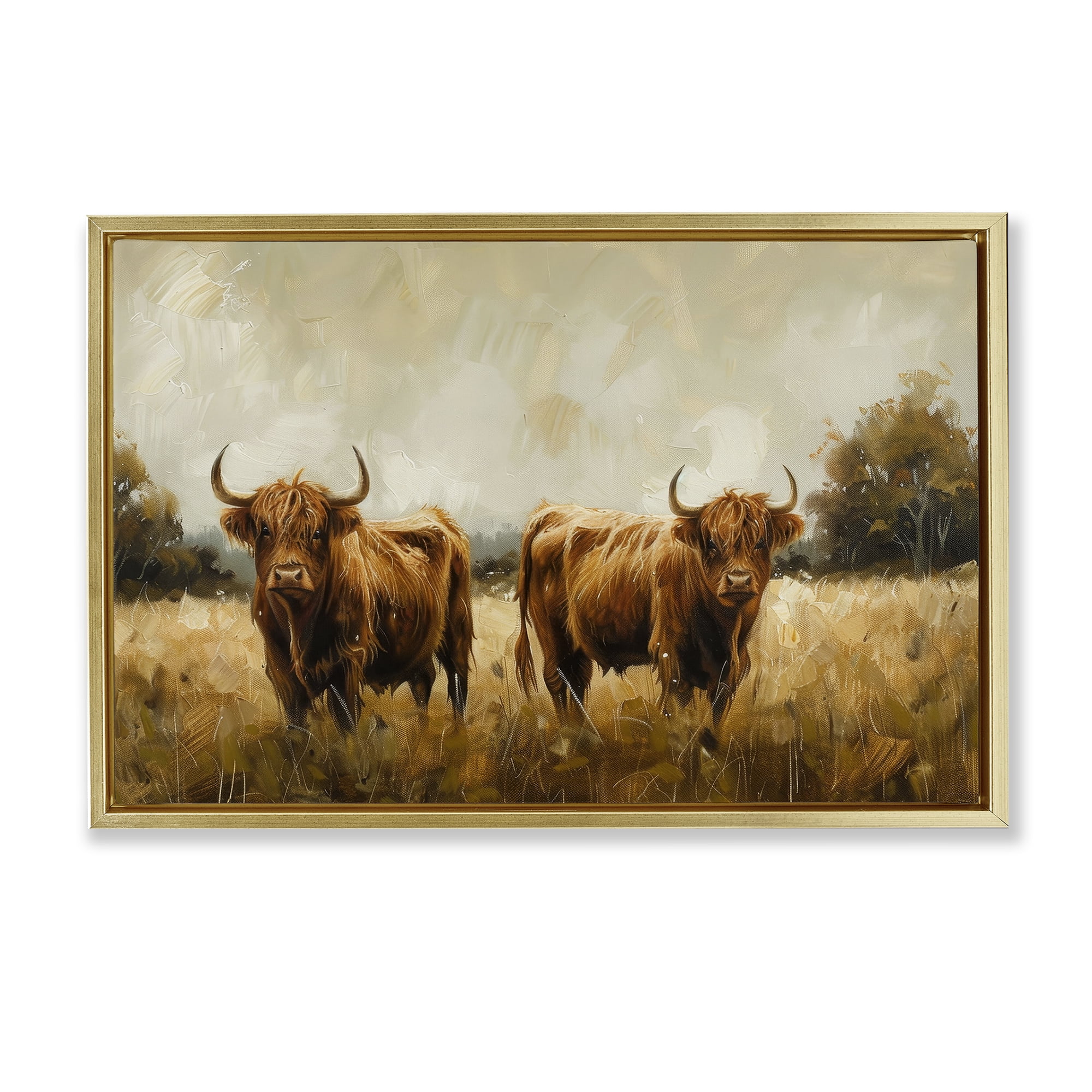Stupell Industries Couple of Cows Animals & Insects Painting Gold Floater Framed Canvas Art Print Wall Art, 25 x 17