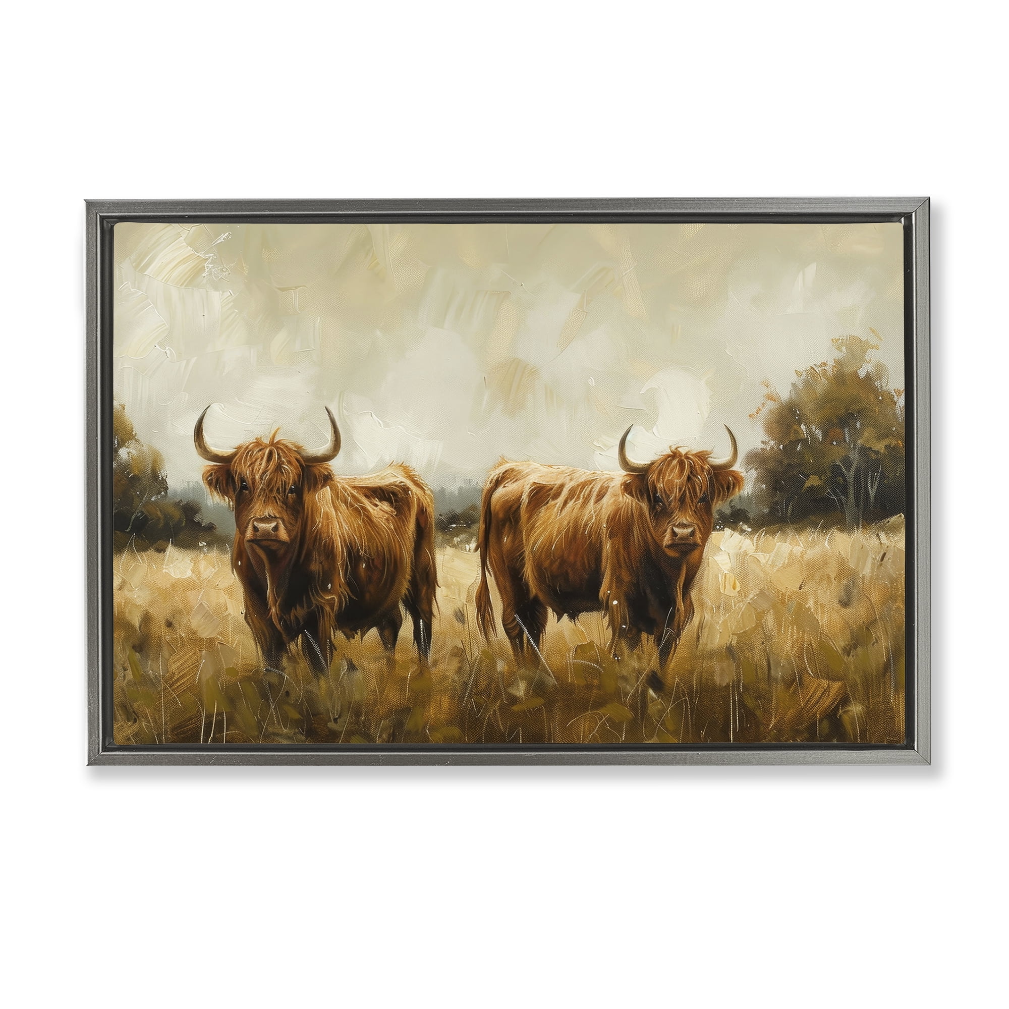 Stupell Industries Couple of Cows Animals & Insects Painting Gray Floater Framed Canvas Art Print Wall Art, 31 x 21