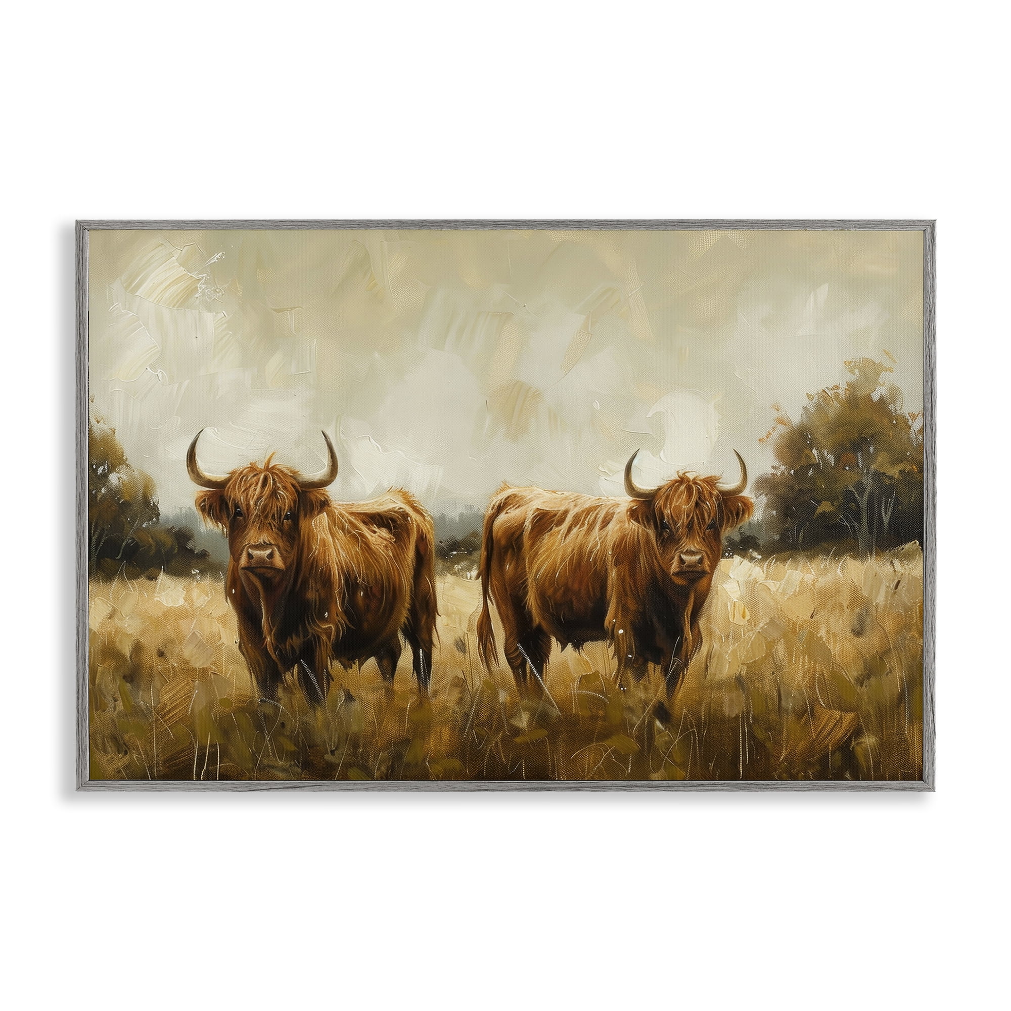 Stupell Industries Couple of Cows Animals & Insects Painting Gray Framed Art Print Wall Art, 18 x 12