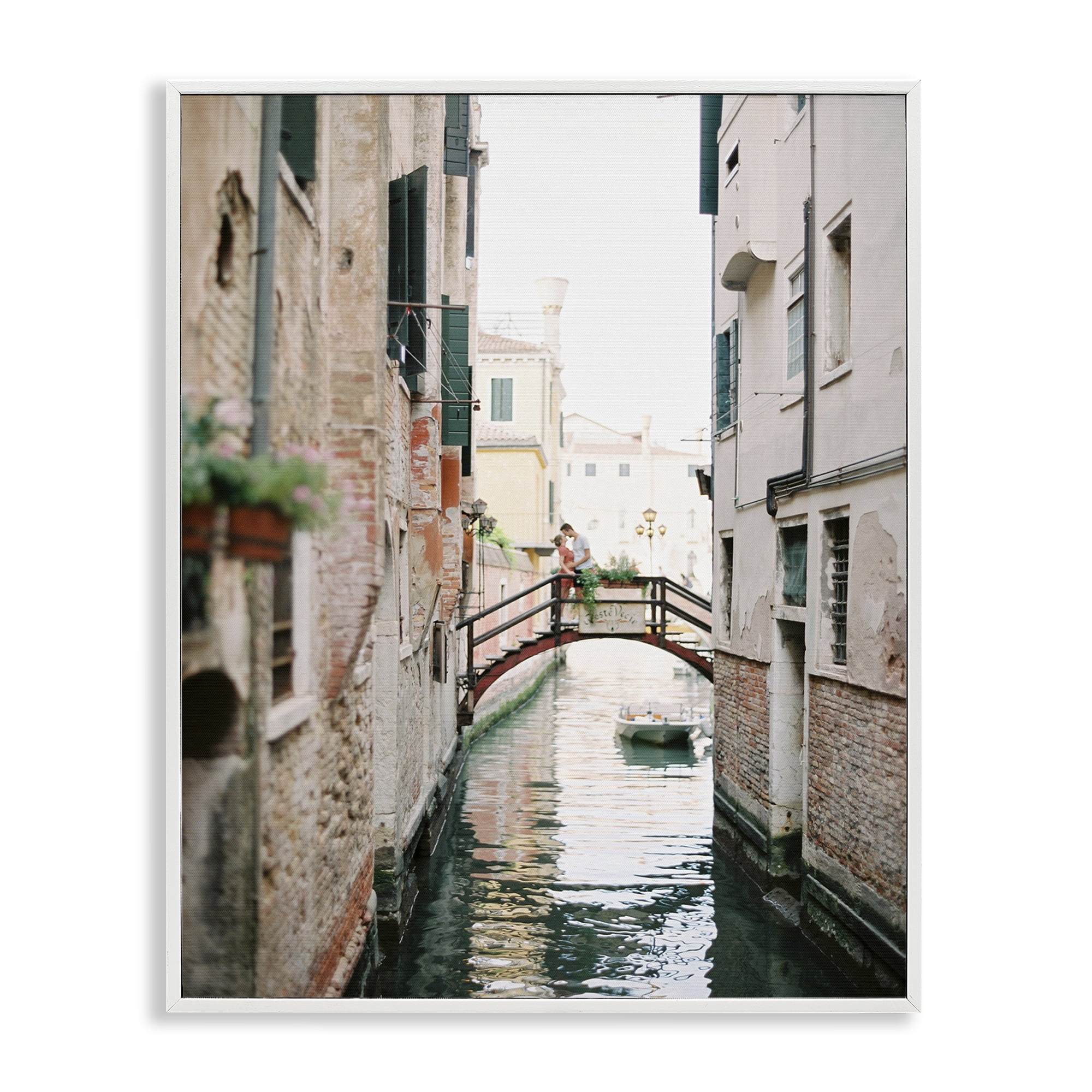 Stupell Industries Couple on Canal Bridge Town & City Photography White Framed Art Print Wall Art, 24 x 30