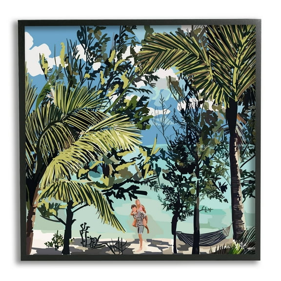 Stupell Industries Couple on Summer Beach Nature Painting Black Framed Art Print Wall Art, 12 x 12