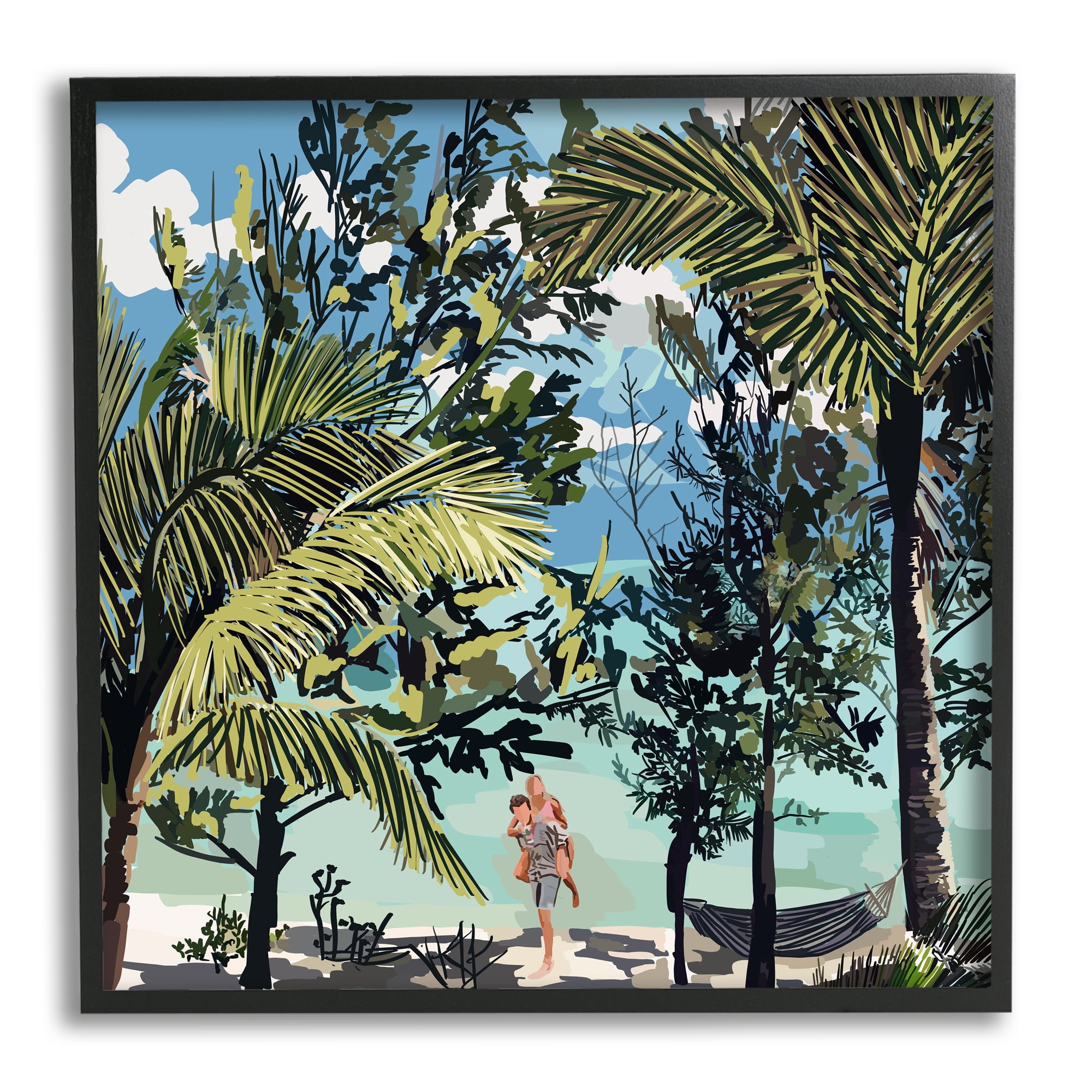Stupell Industries Couple on Summer Beach Nature Painting Black Framed Art Print Wall Art, 24 x 24