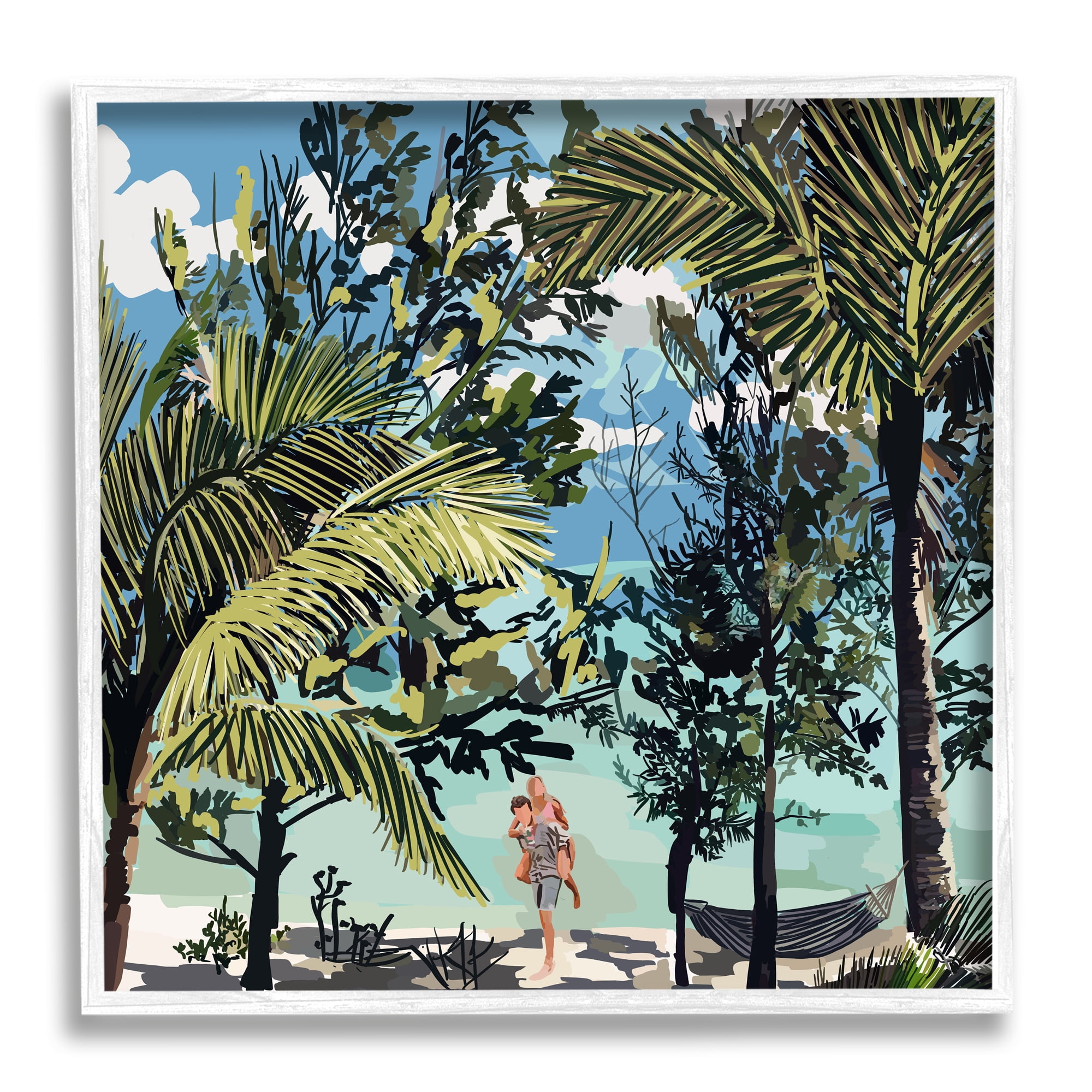 Stupell Industries Couple on Summer Beach Nature Painting White Framed Art Print Wall Art, 12 x 12