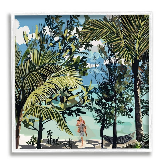 Stupell Industries Couple on Summer Beach Nature Painting White Framed Art Print Wall Art, 24 x 24