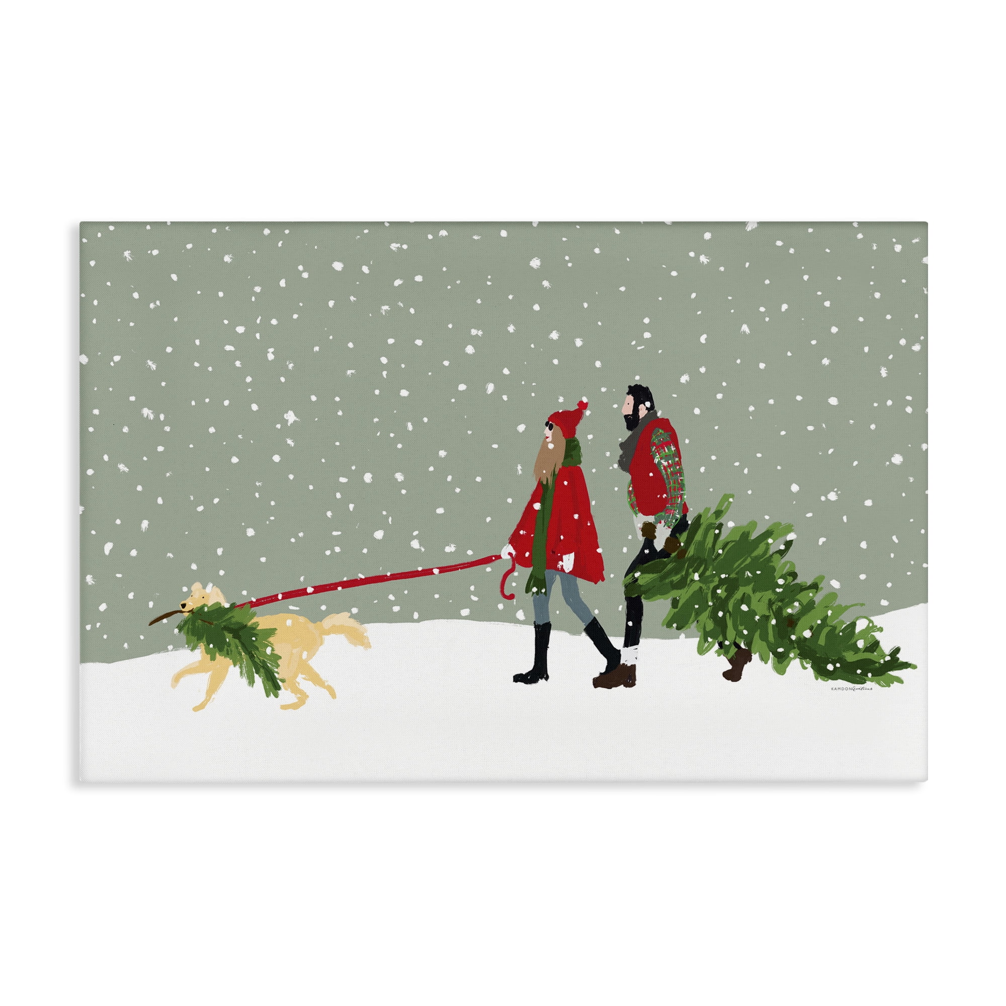 Stupell Industries Couple with Christmas Tree Holiday Painting Gallery Wrapped Canvas Art Prints Wall Art, 30 x 20