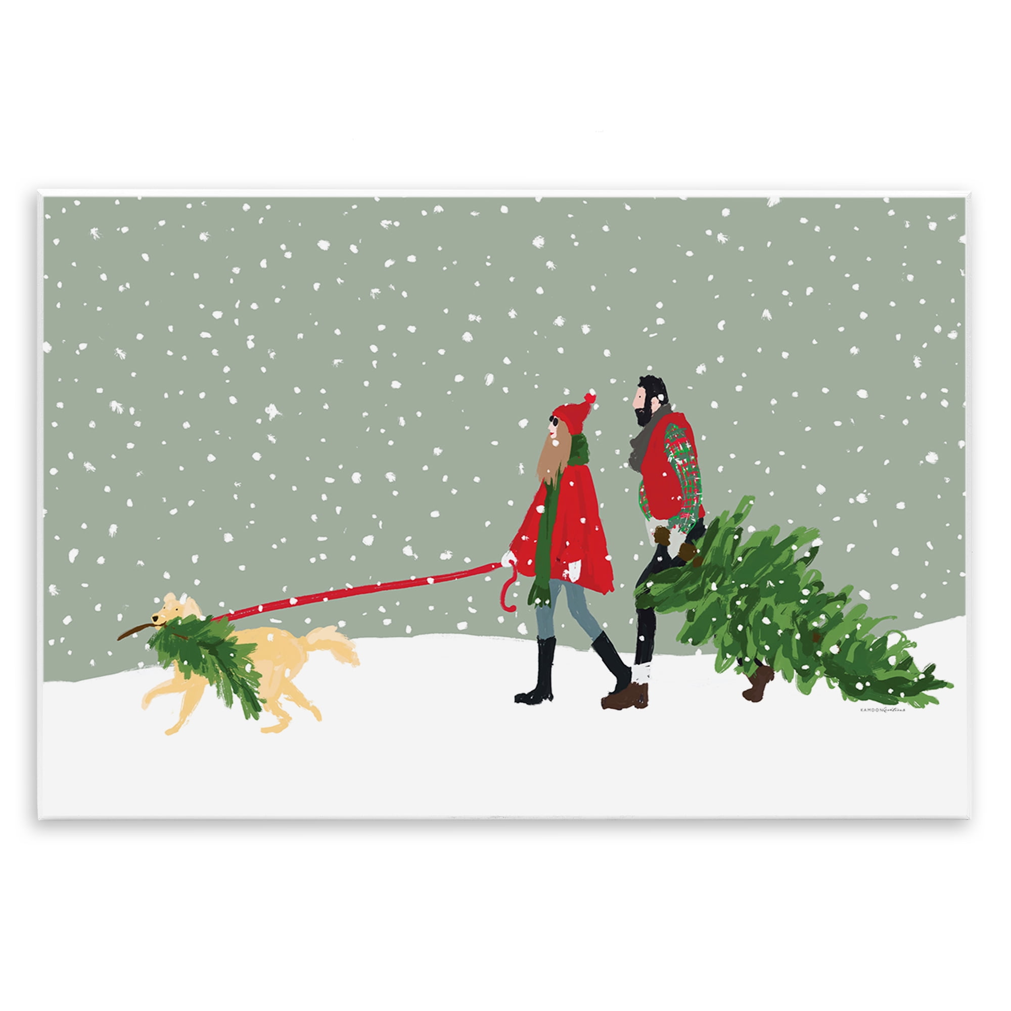 Stupell Industries Couple with Christmas Tree Holiday Painting Unframed Art Prints Wall Art, 19 x 13