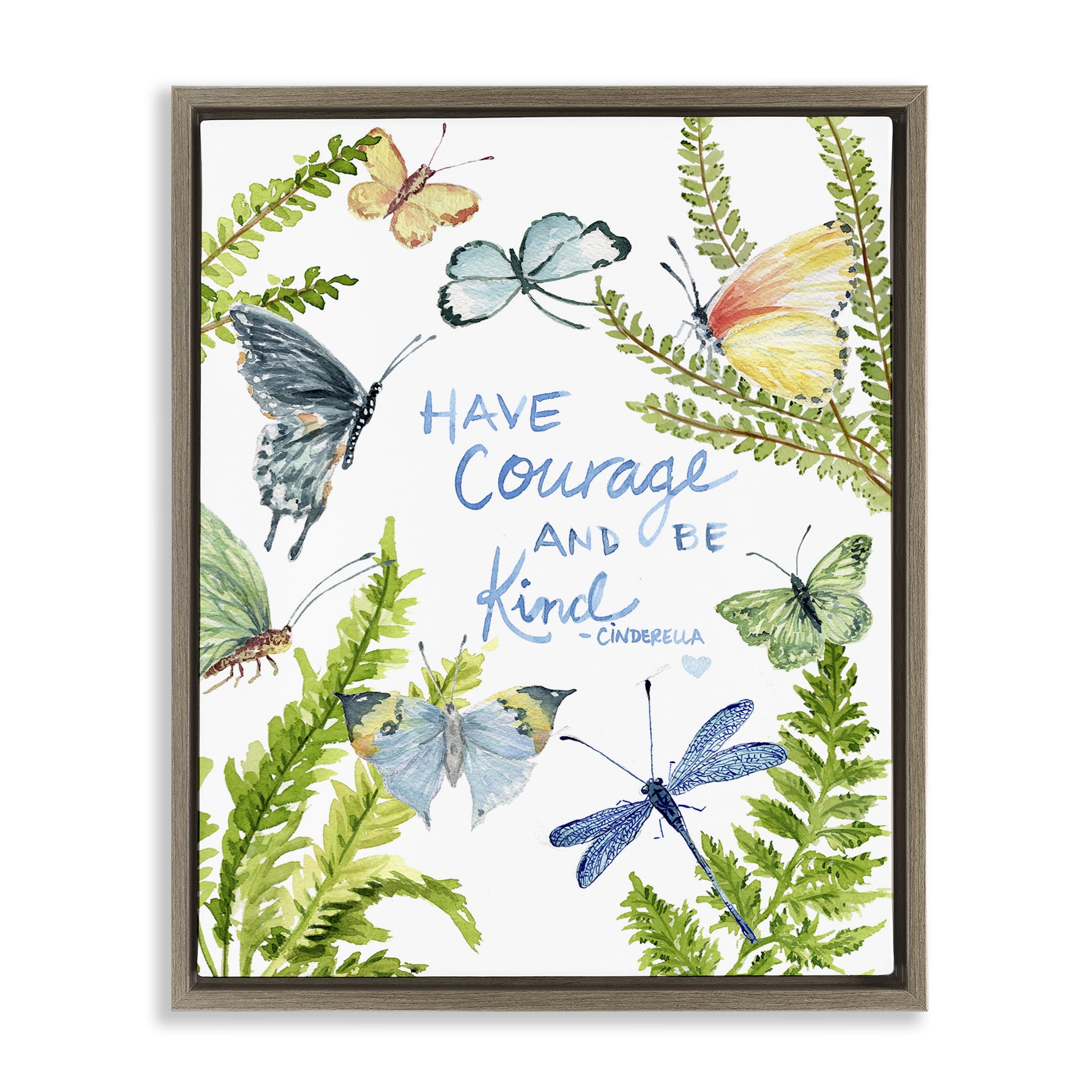 Stupell Industries Courage & Kindness Phrase Animals & Insects Painting Brown Floater Framed Art Print Wall Art, 17 x 21