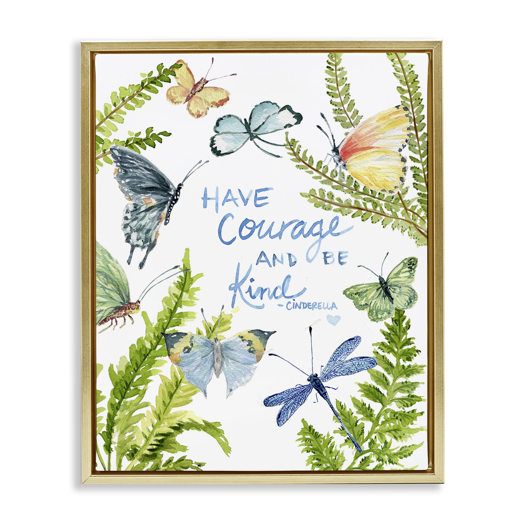 Stupell Industries Courage & Kindness Phrase Animals & Insects Painting Gold Floater Framed Art Print Wall Art, 17 x 21